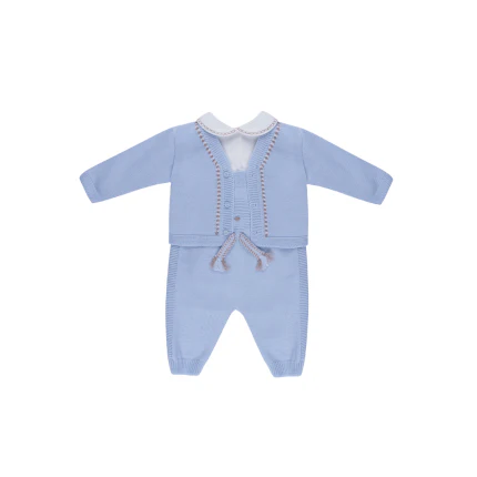 Completo Marlù azzurro con salopette e cardigan