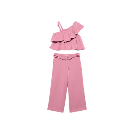 Completo top e pantalone Abel & Lula rosa con balze - Image 2