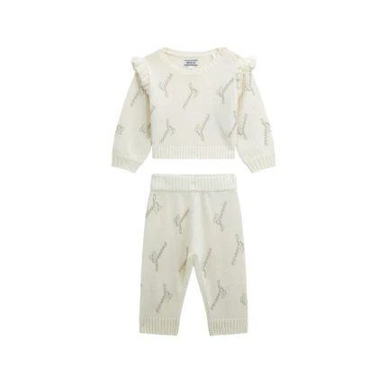 Coordinato Guess bianco panna con logo all over e volant sulle spalle