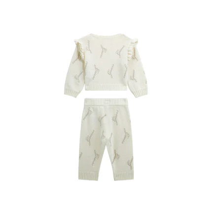 Coordinato Guess bianco panna con logo all over e volant sulle spalle - Image 2