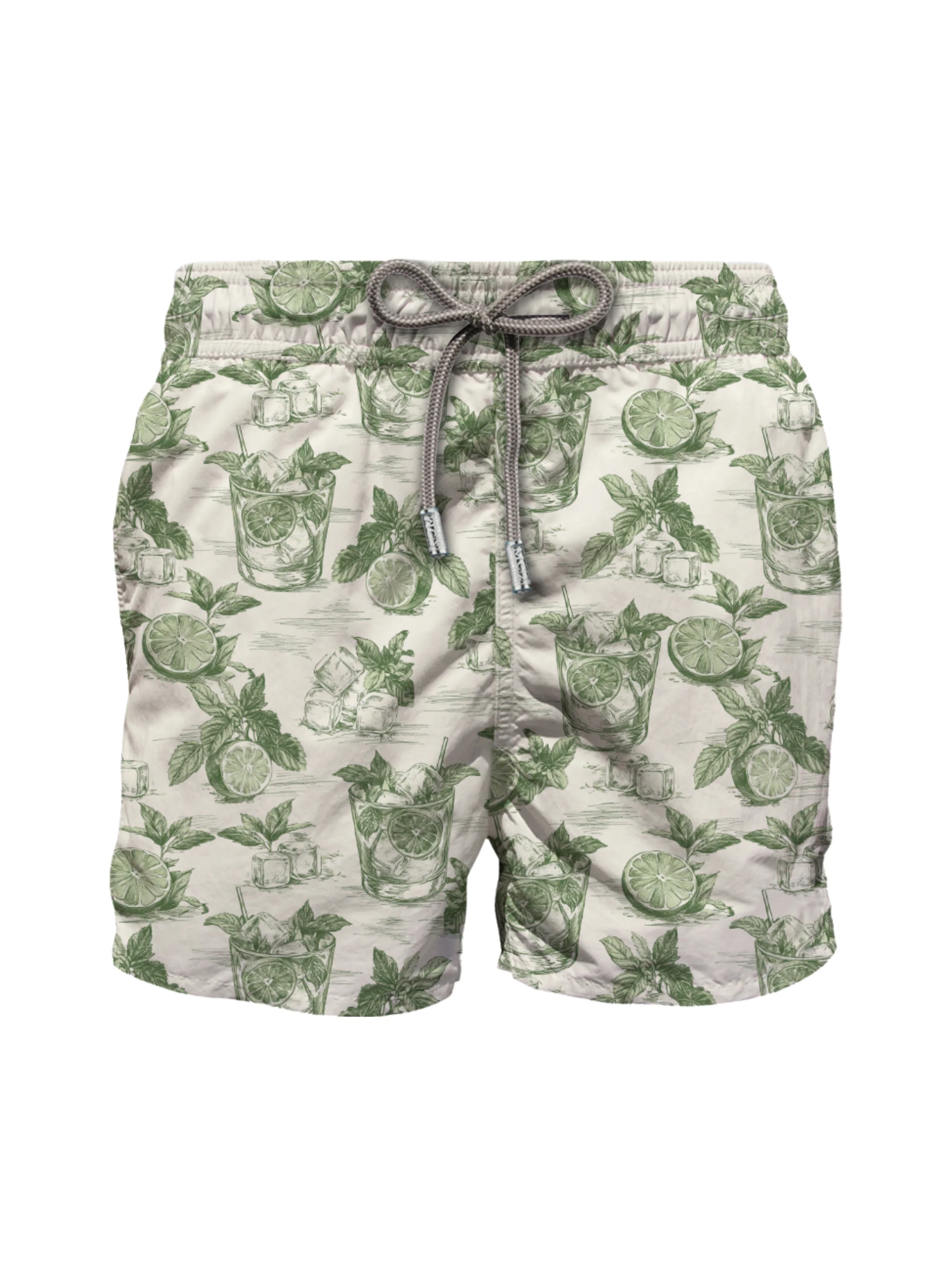 Costume "Gustavia" Saint Barth beige con stampa cocktail verde