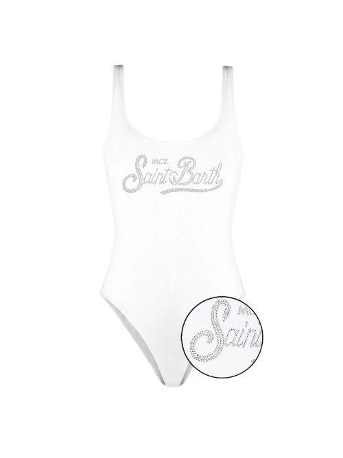 Costume intero "Lora" Saint Barth bianco con logo in rilievo