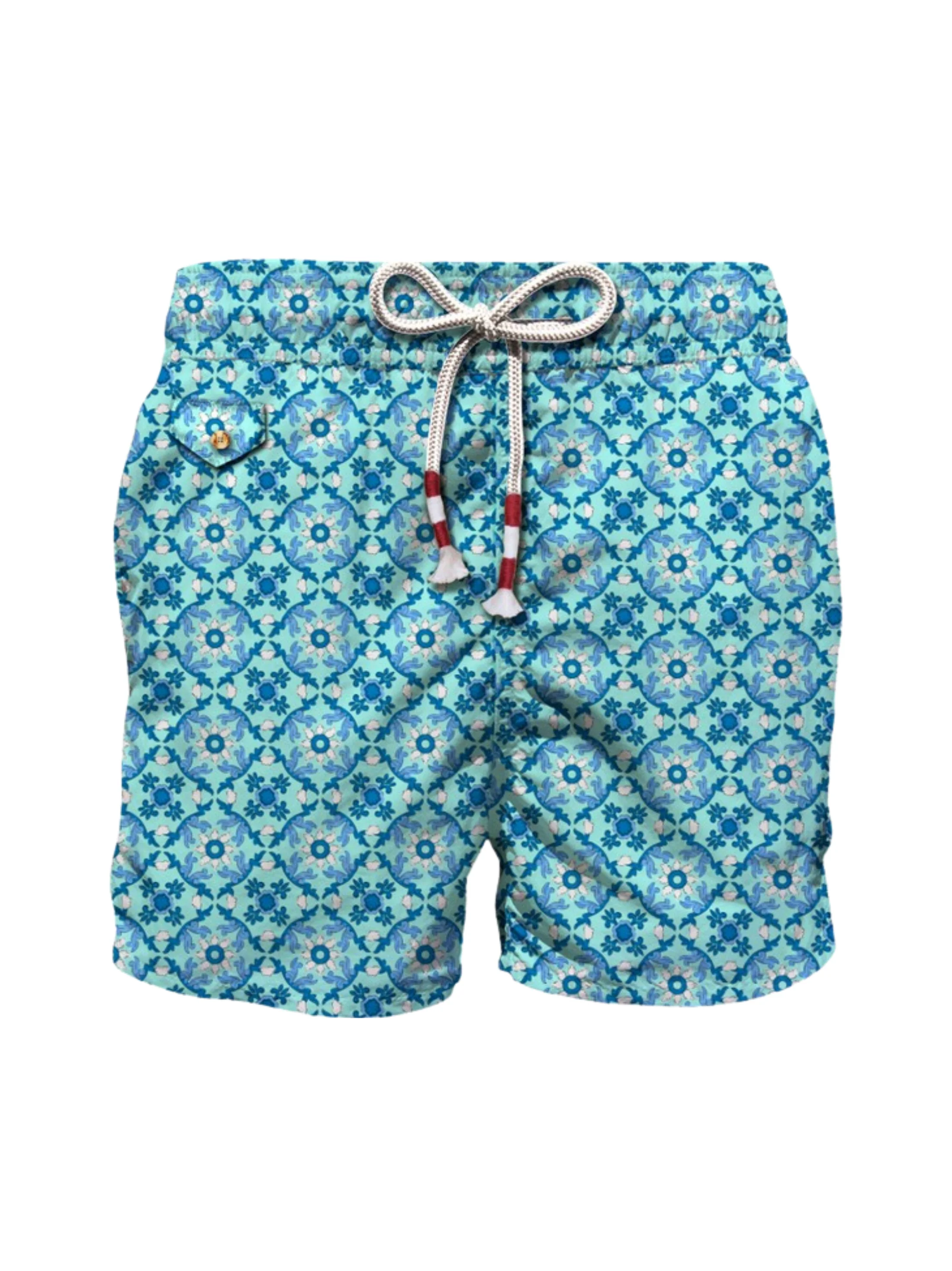 Costume "Lighting 70" Saint Barth azzurro con fantasia geometrica floreale all over