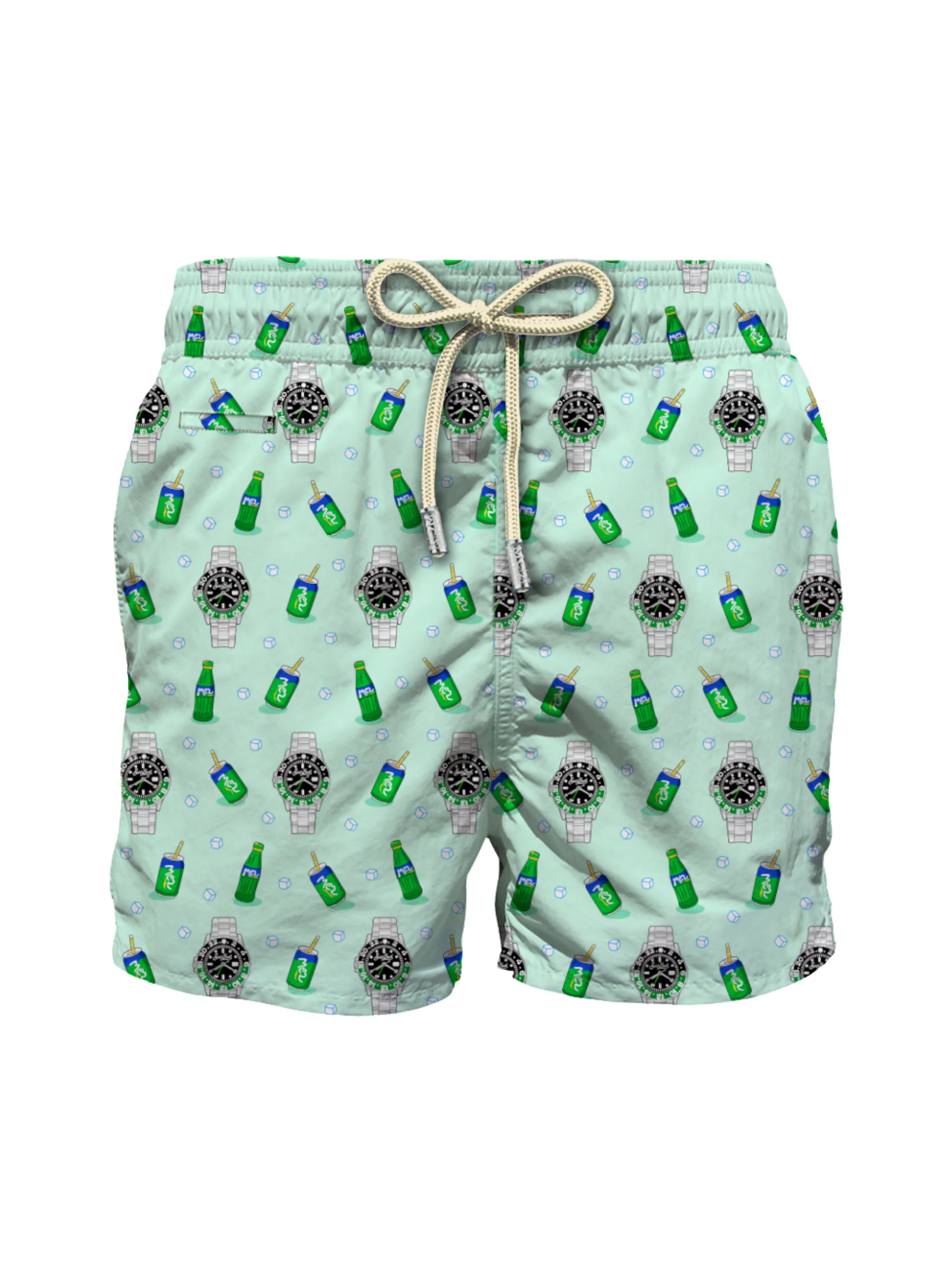 Costume "Lighting micro Fantasy" Saint Barth verde acqua con orologi e lattine MC2 all over