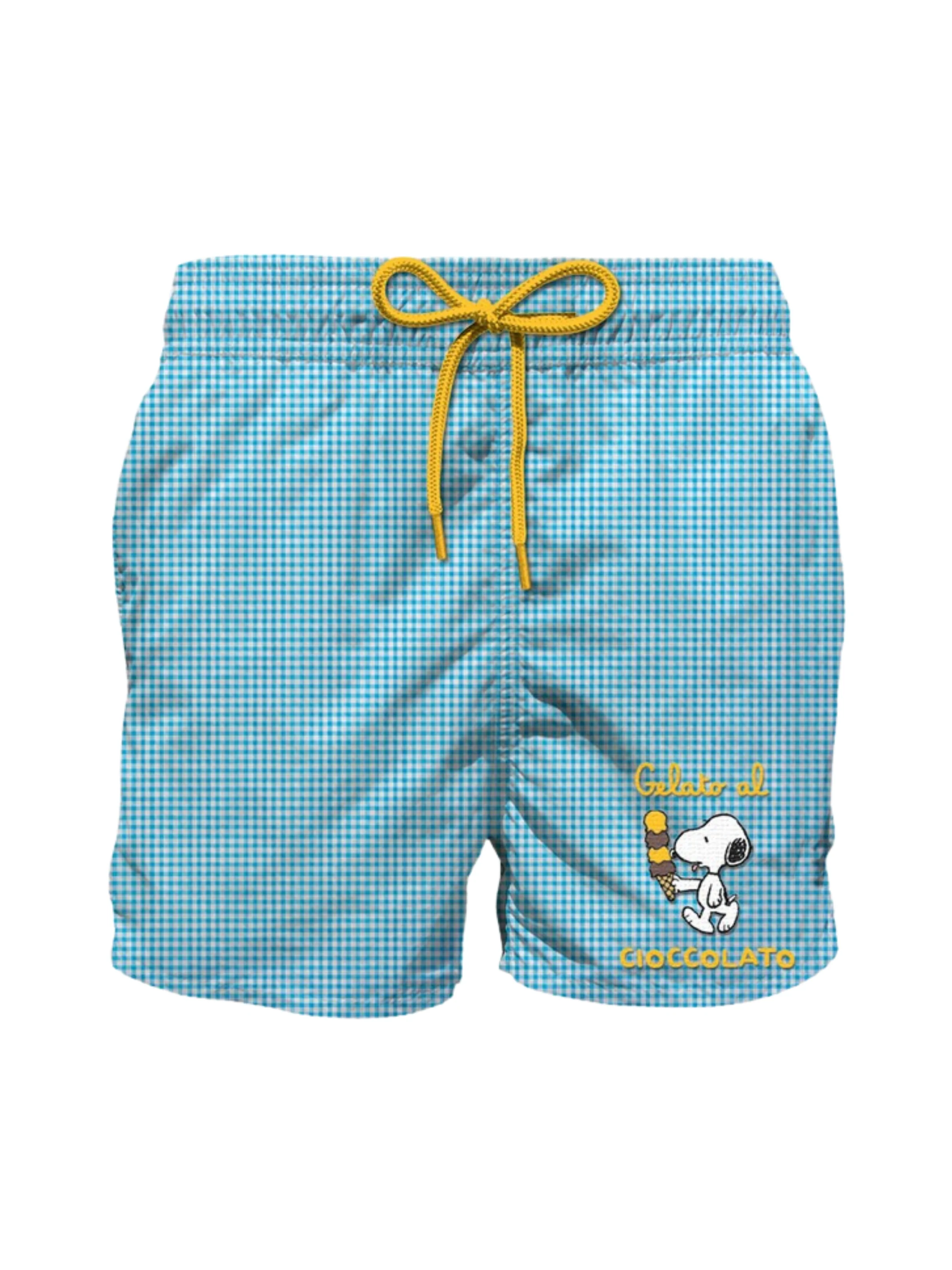 Costume "Patmos Jr" Saint Barth azzurro con stampa snoopy "Gelato al cioccolato"