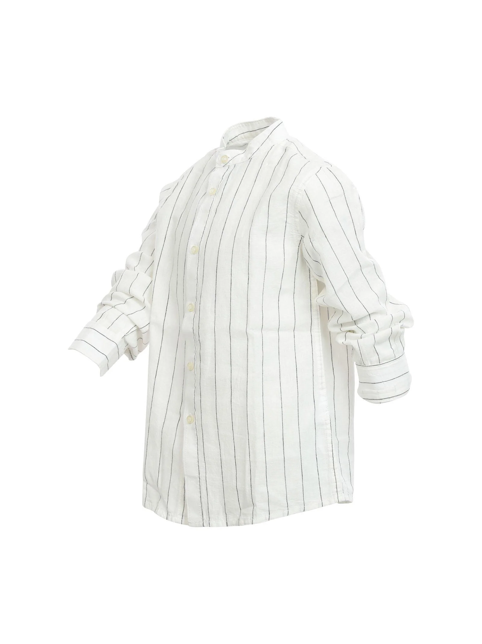 Camicia a manica lunga avorio gessata in misto lino - Image 2