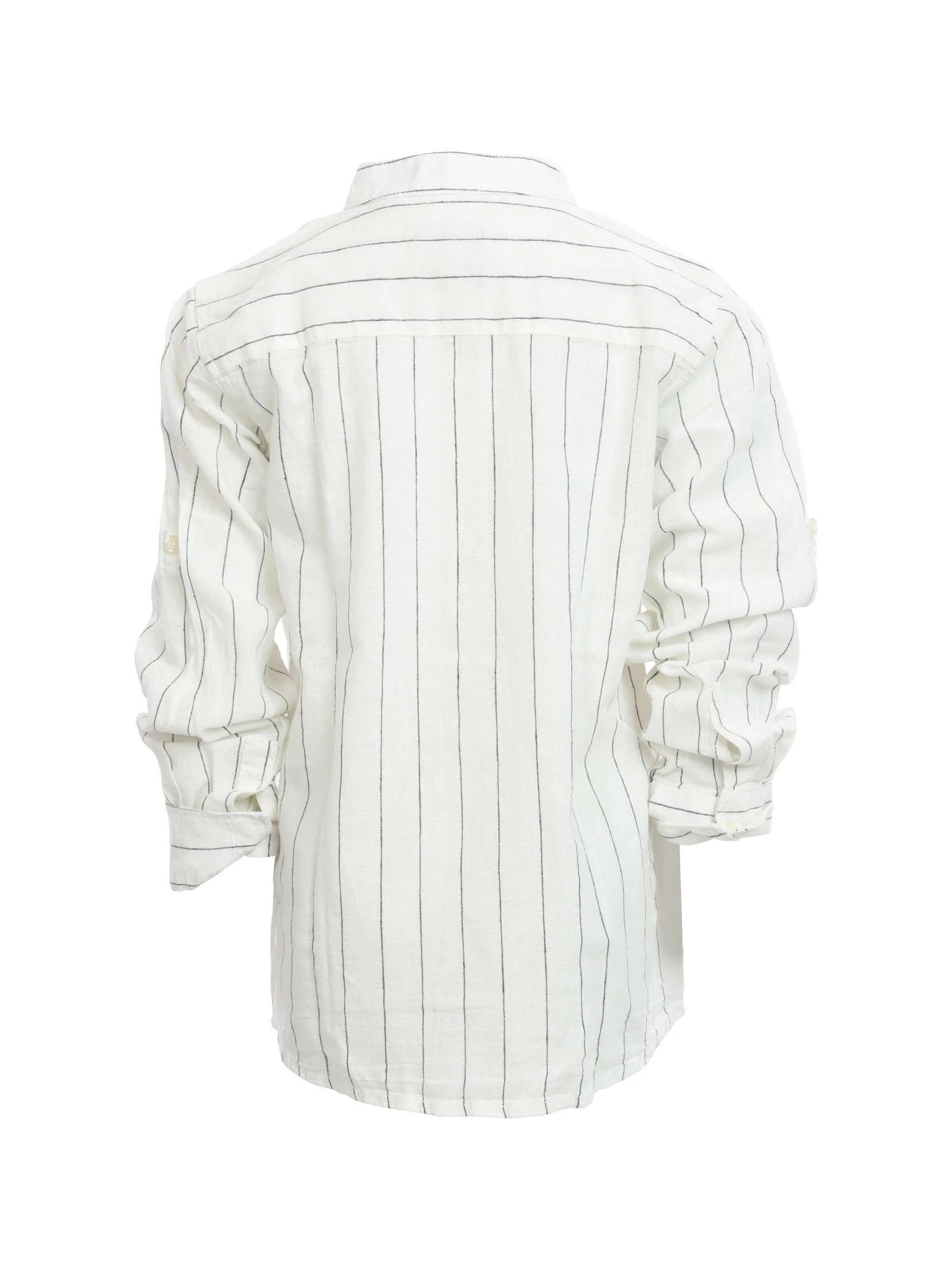 Camicia a manica lunga avorio gessata in misto lino - Image 3