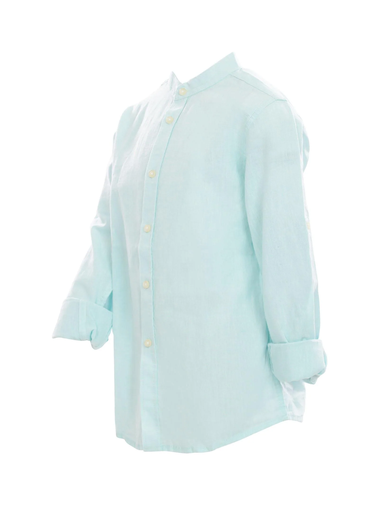 Camicia a manica lunga azzurra in misto lino e cotone - Image 2