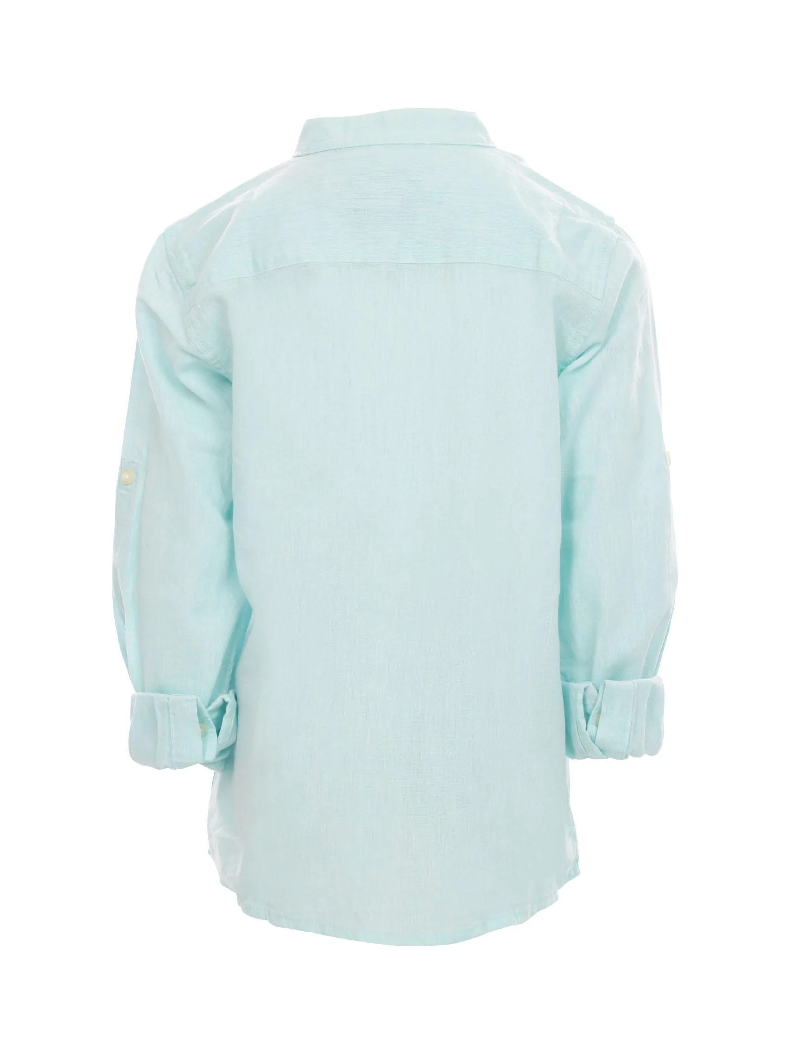 Camicia a manica lunga azzurra in misto lino e cotone - Image 3