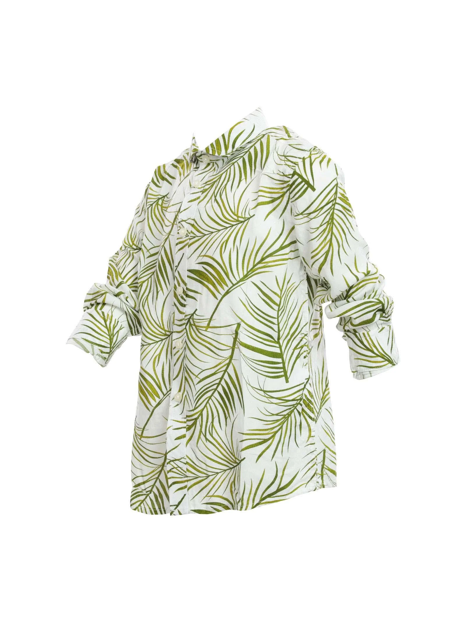 Camicia a manica lunga bianca con fantasia foglie - Image 2