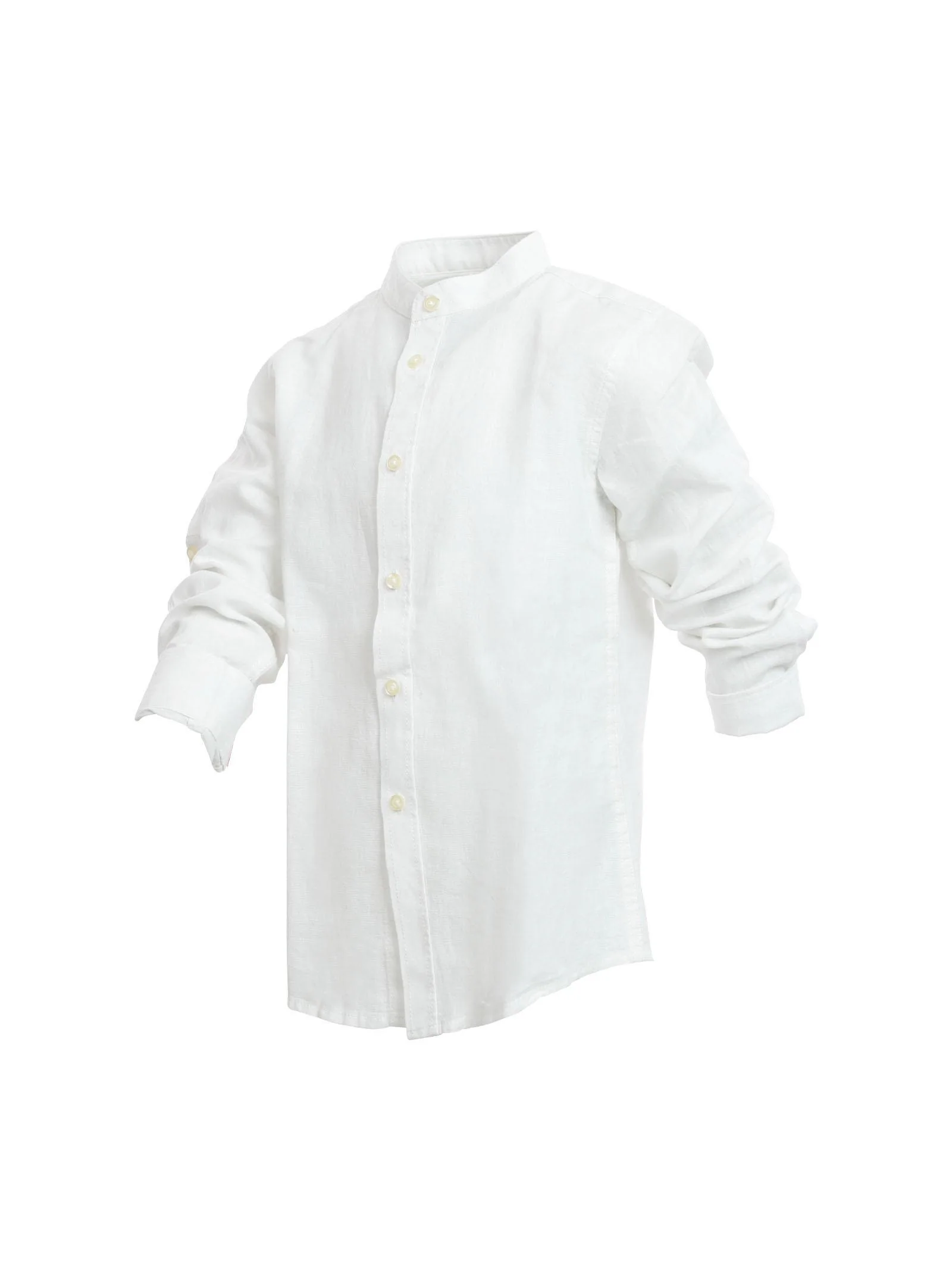 Camicia a manica lunga bianca in misto lino e cotone - Image 2