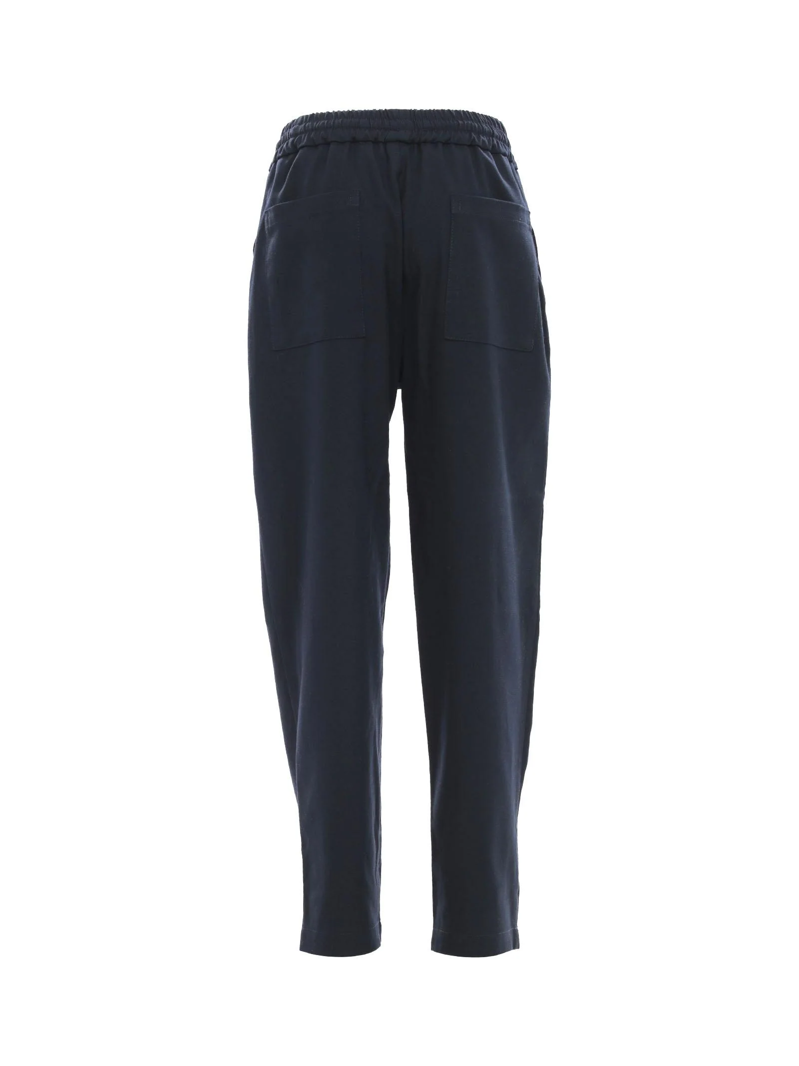 Pantaloni lunghi blu navy con elastico in vita e lacci - Image 3