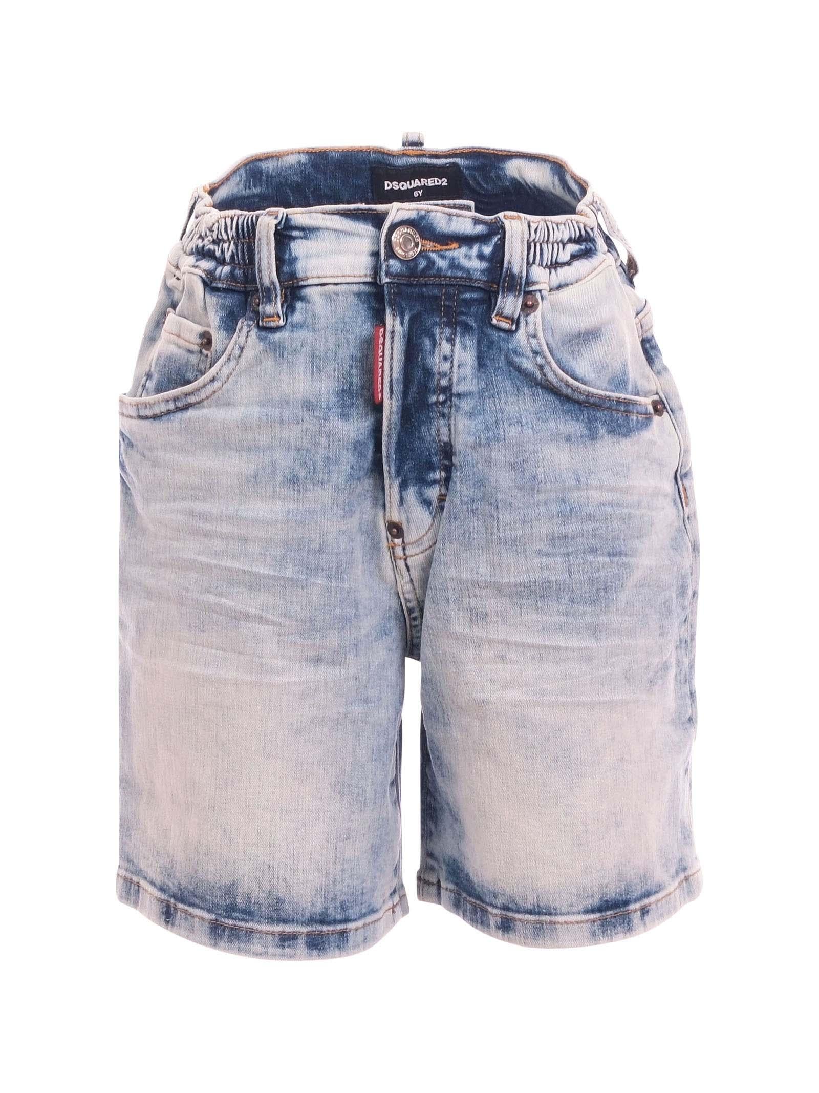 Bermuda Dsquared blu in denim elasticizzato in vita