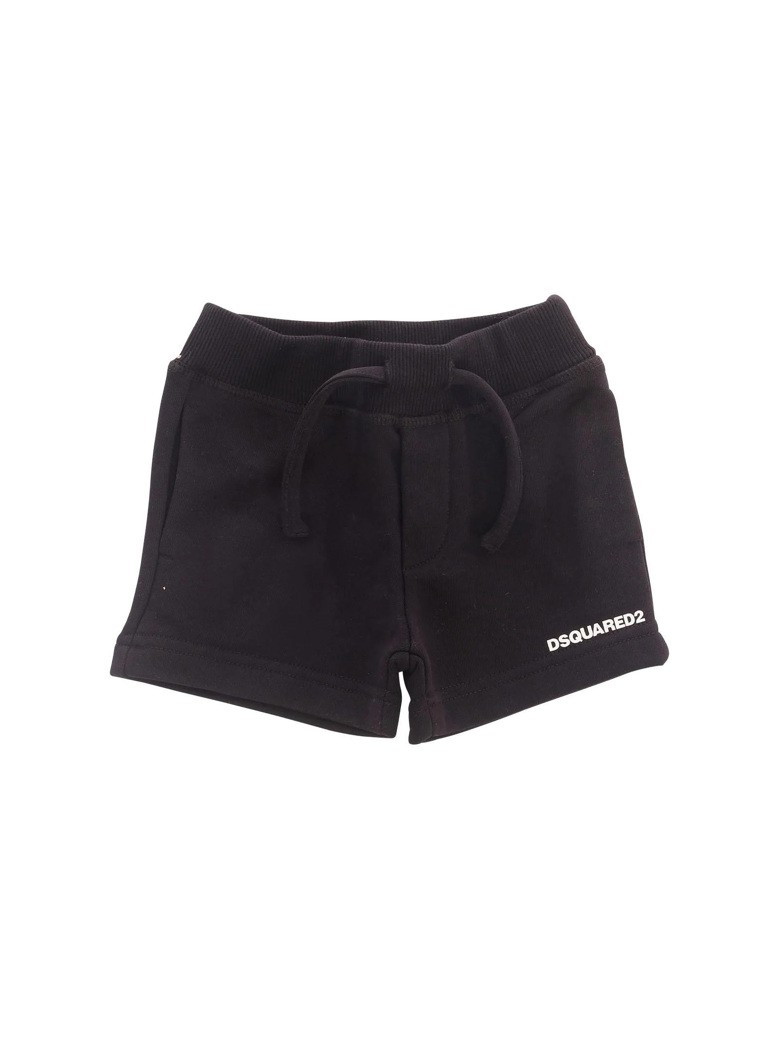 Bermuda Dsquared nero con stampa logo lettering su gamba