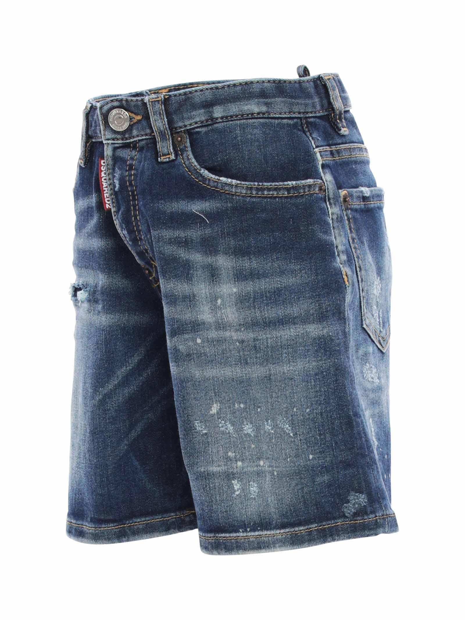 Bermuda in denim blu scuro con schiariture - Image 2