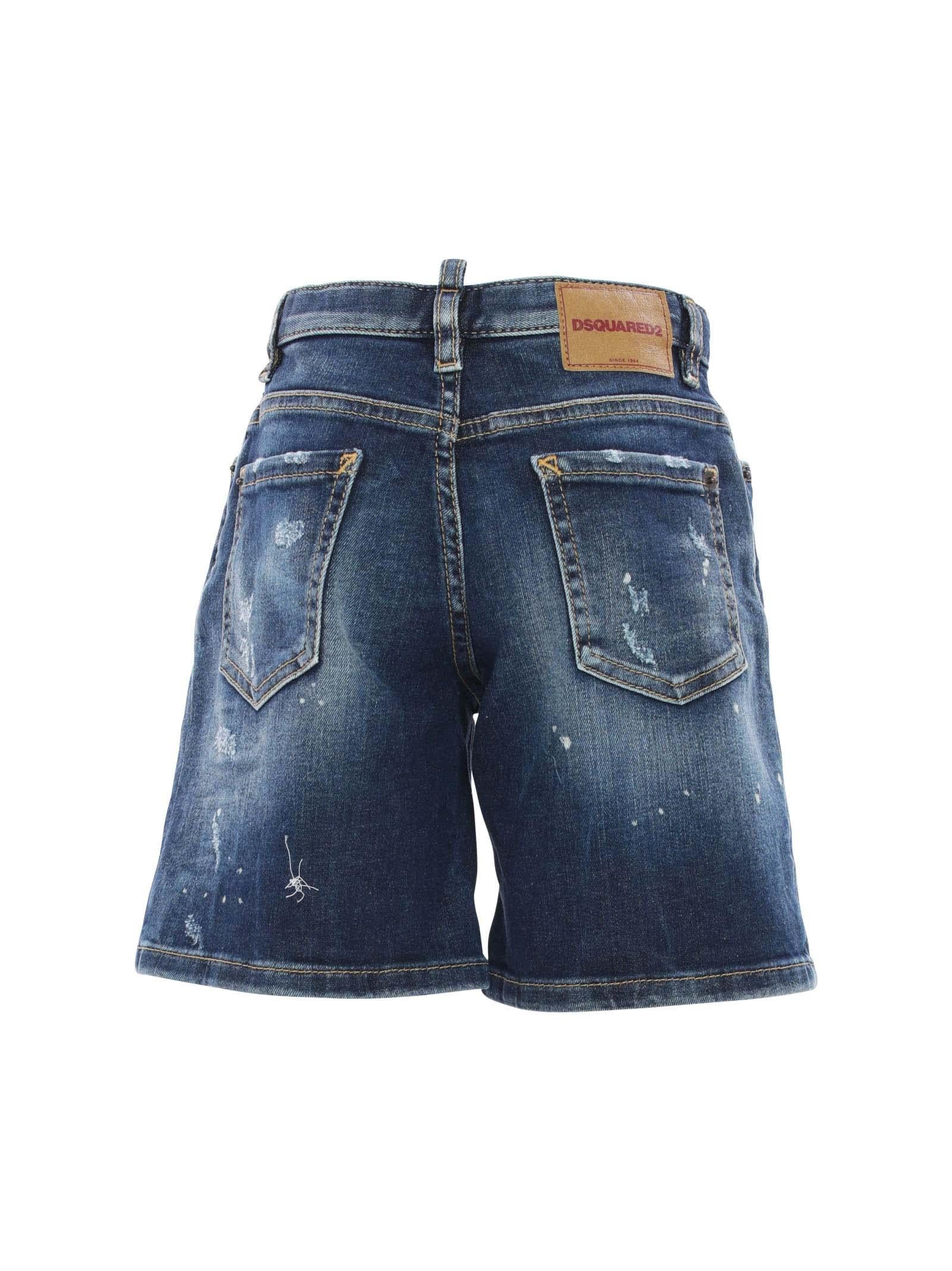 Bermuda in denim blu scuro con schiariture - Image 3