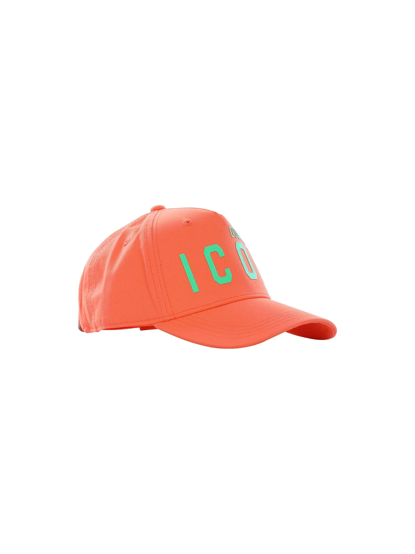 Cappello arancio fluo con visiera e logo Icon verde - Image 2