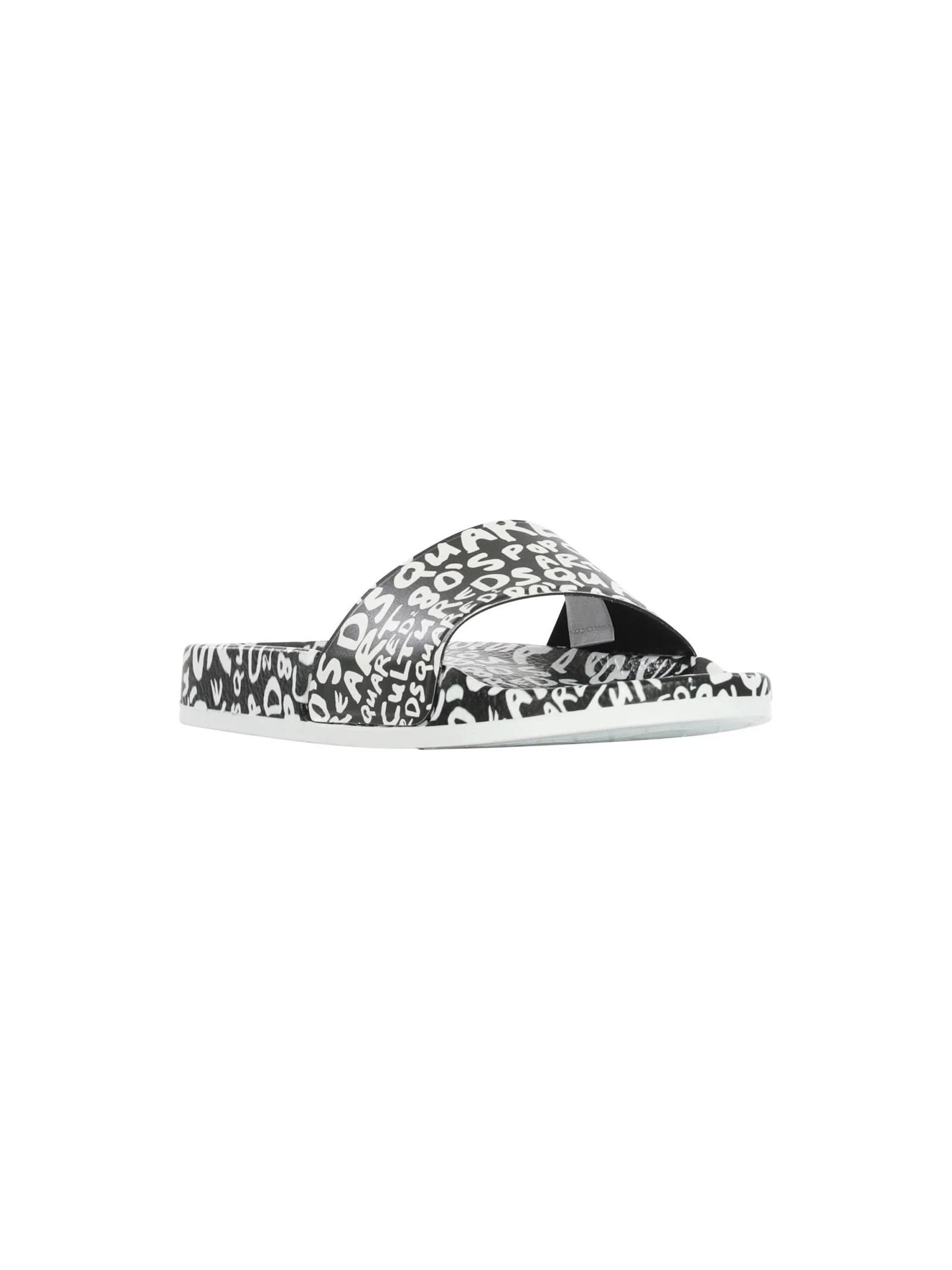 Ciabatte unisex nere con logo bianco all over - Image 3