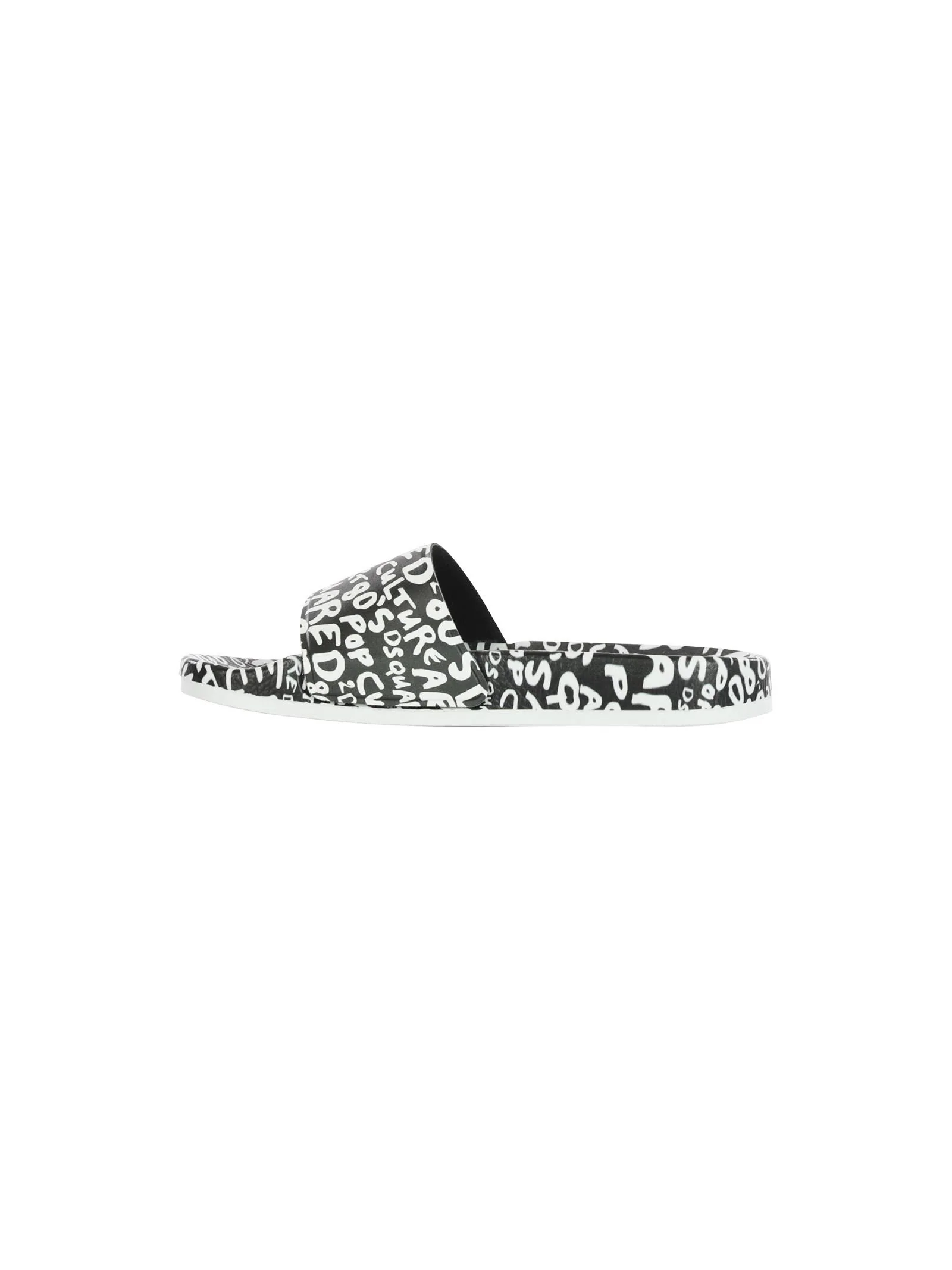 Ciabatte unisex nere con logo bianco all over - Image 4