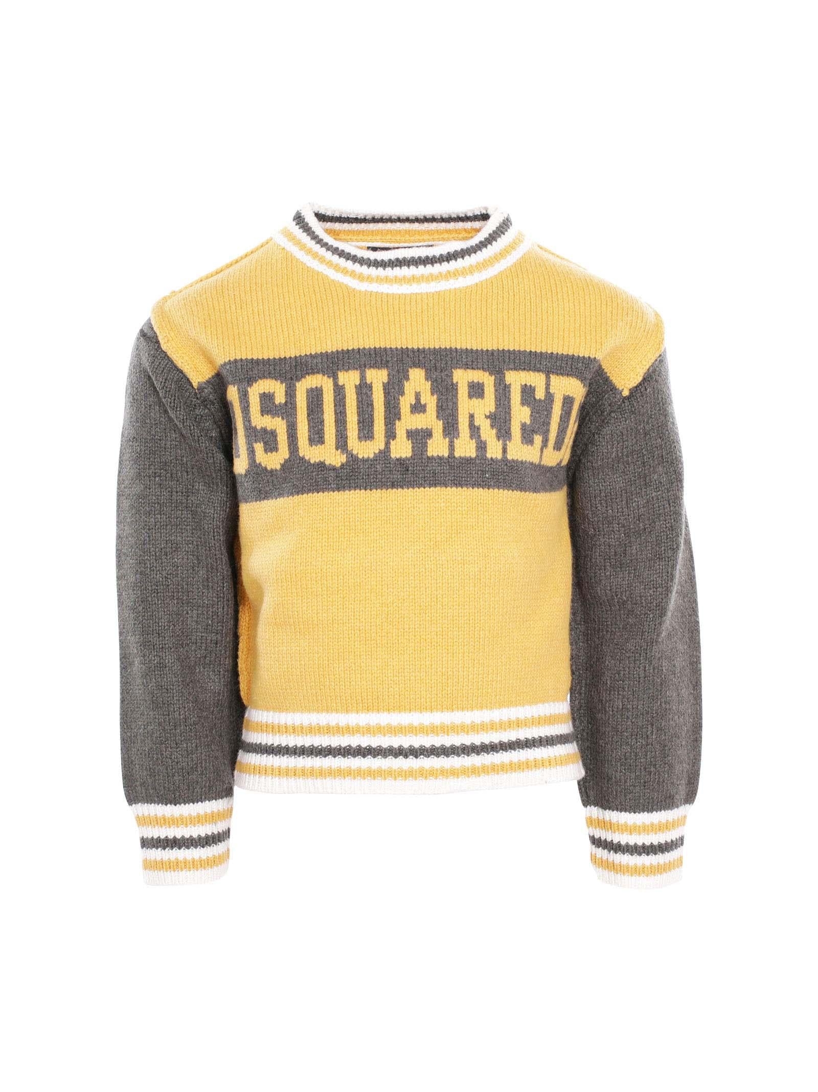 Maglioncino Dsquared giallo a righe verdi