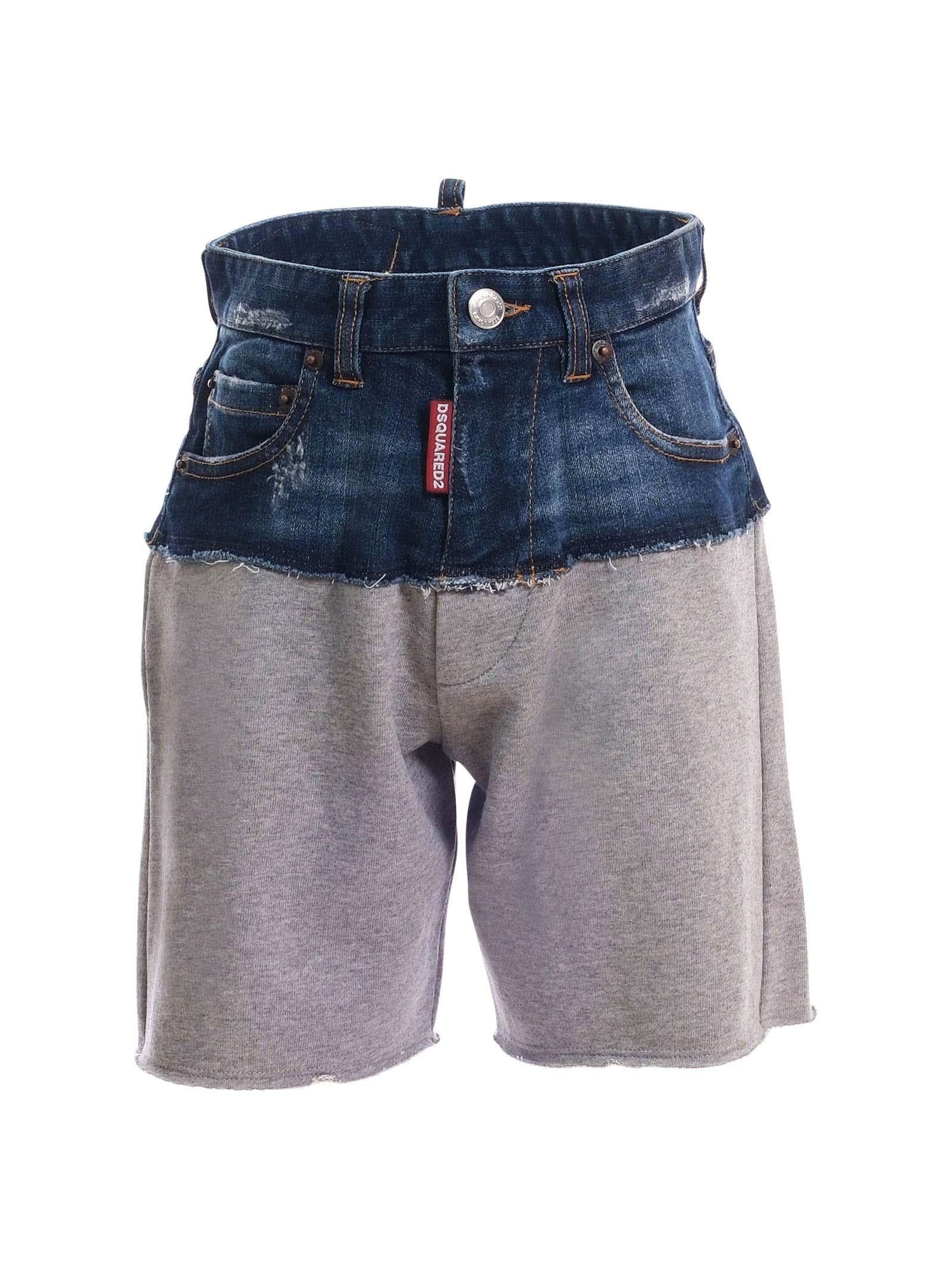 Shorts Dsquared ibridi in denim e felpa grigio e blu