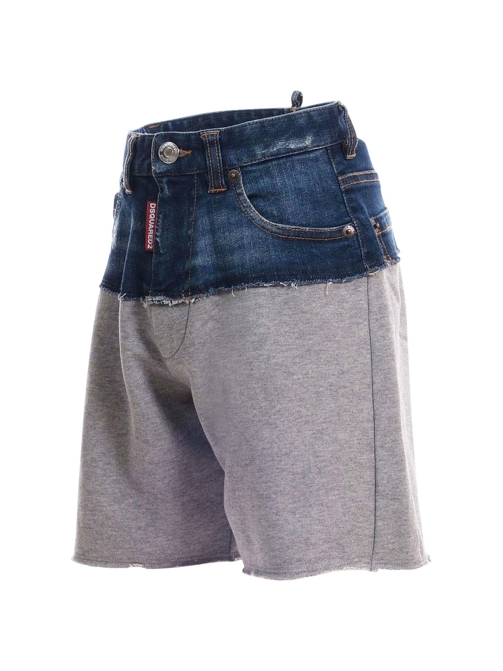 Shorts Dsquared ibridi in denim e felpa grigio e blu - Image 2
