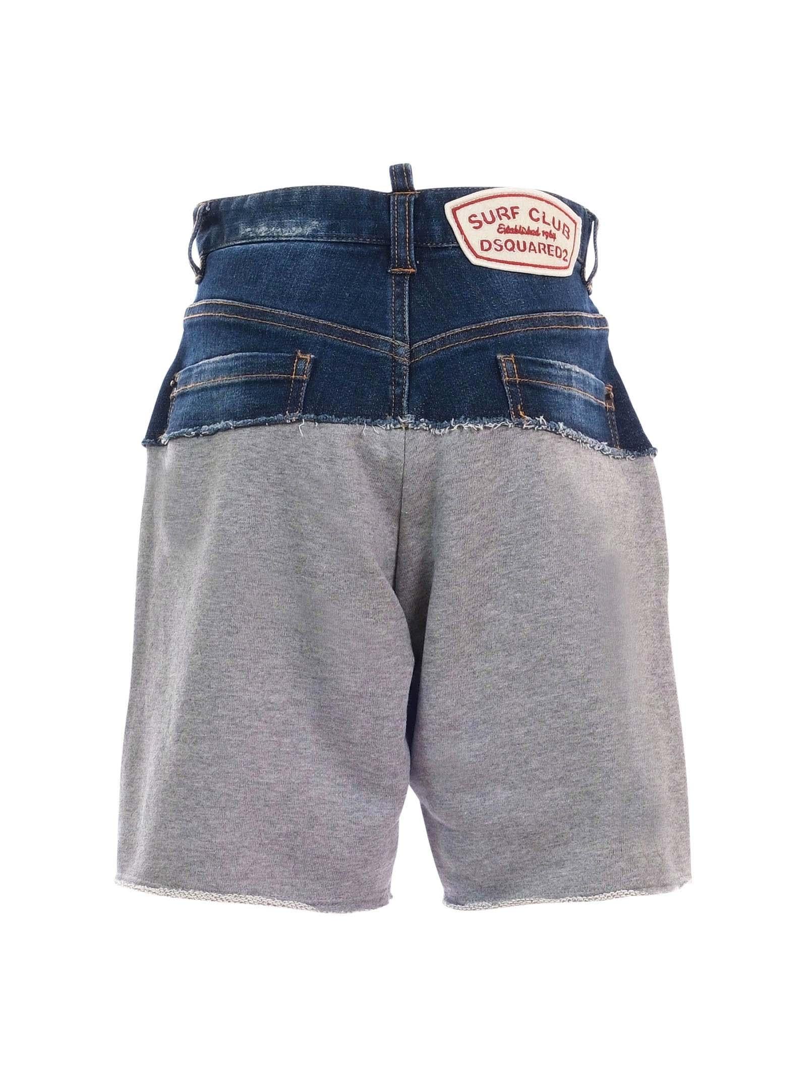 Shorts Dsquared ibridi in denim e felpa grigio e blu - Image 3