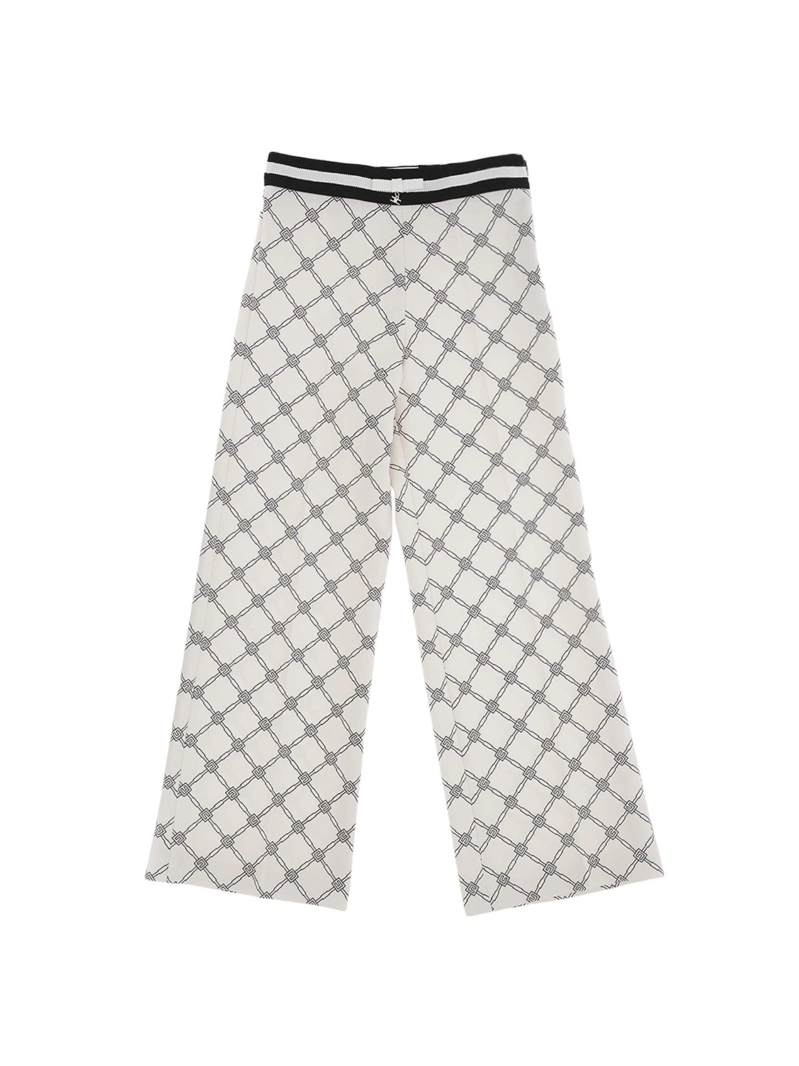 Pantalone a palazzo Elisabetta Franchi beige con fantasia geometrica nera