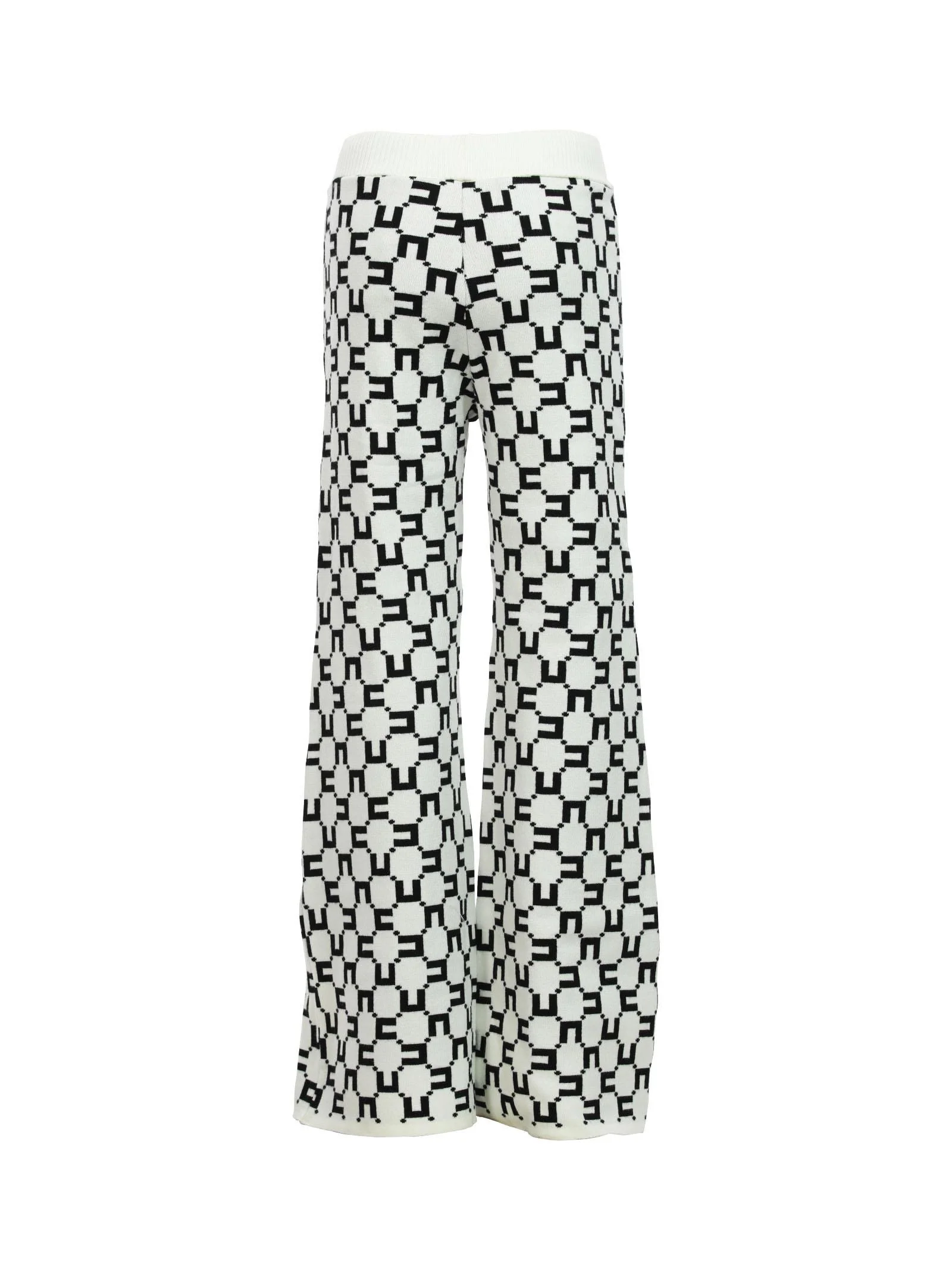 Pantaloni palazzo panna in maglia e logo nero all over - Image 3