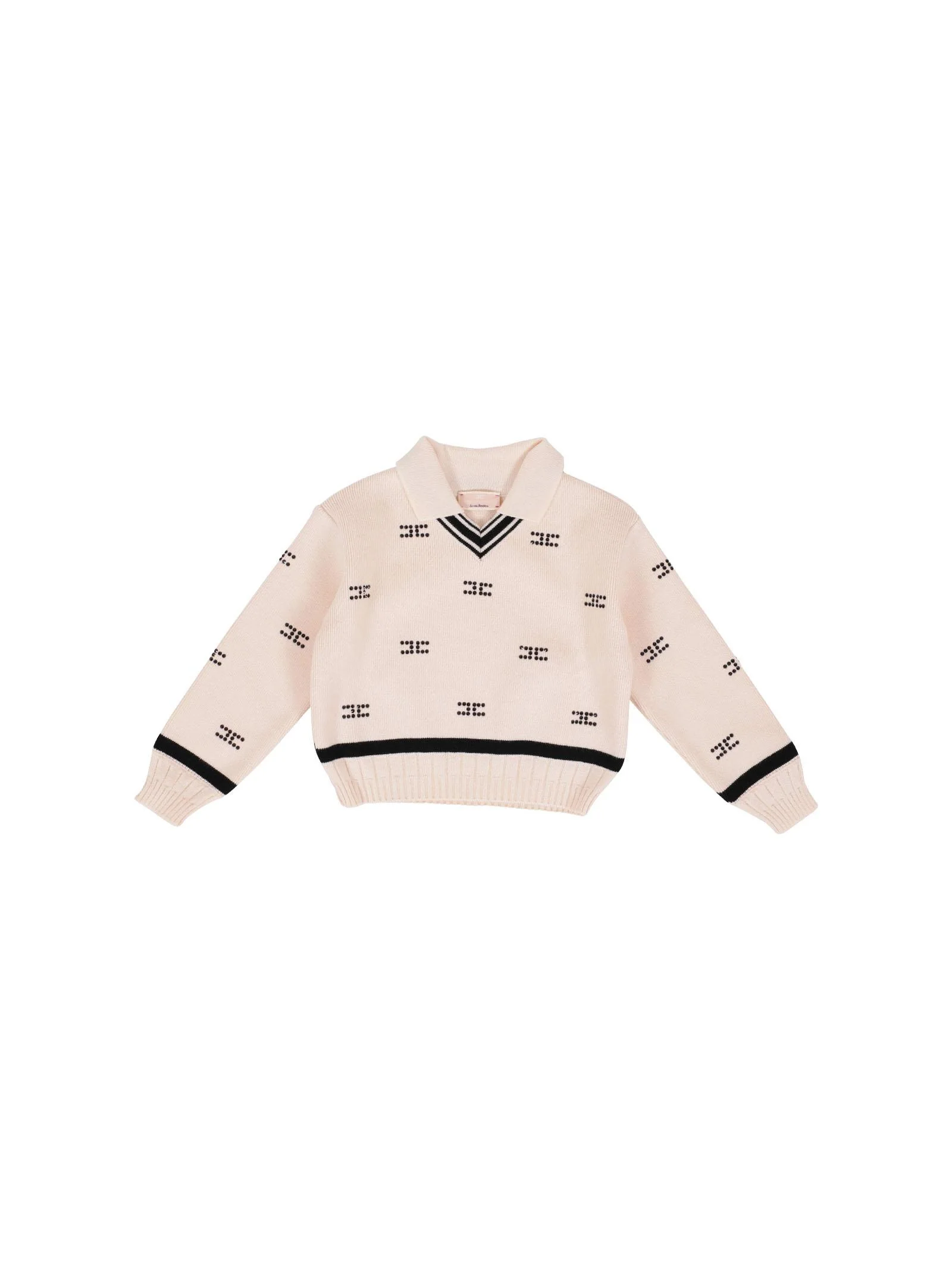 Polo manica lunga Elisabetta Franchi crema e brillantini neri