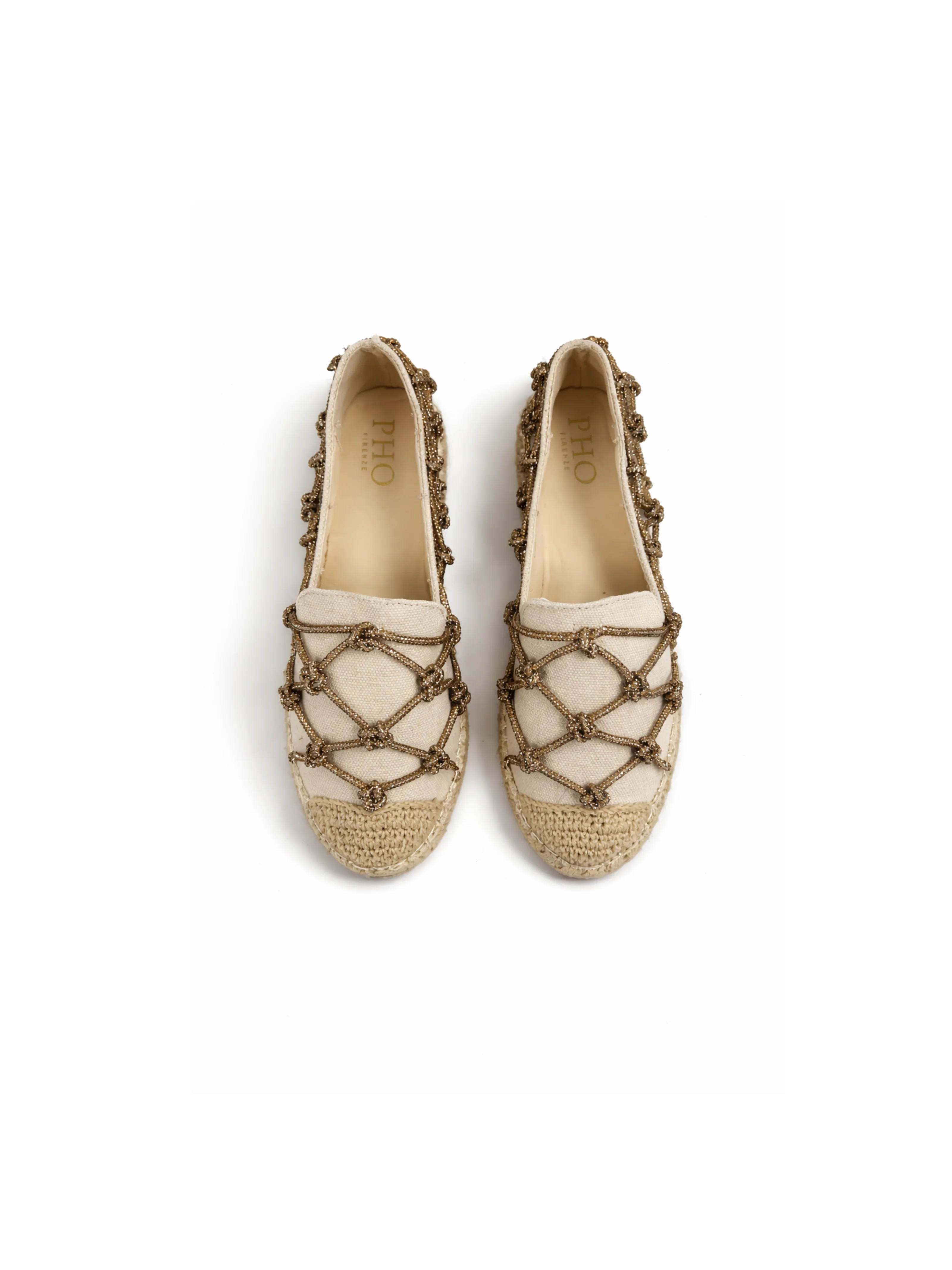 Espradillas Pho Firenze beige con lavorazione intreccio in strass - Image 2