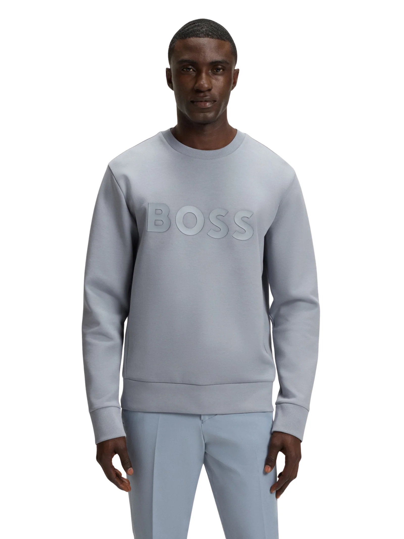 Felpa Boss grigia con maxi logo frontale