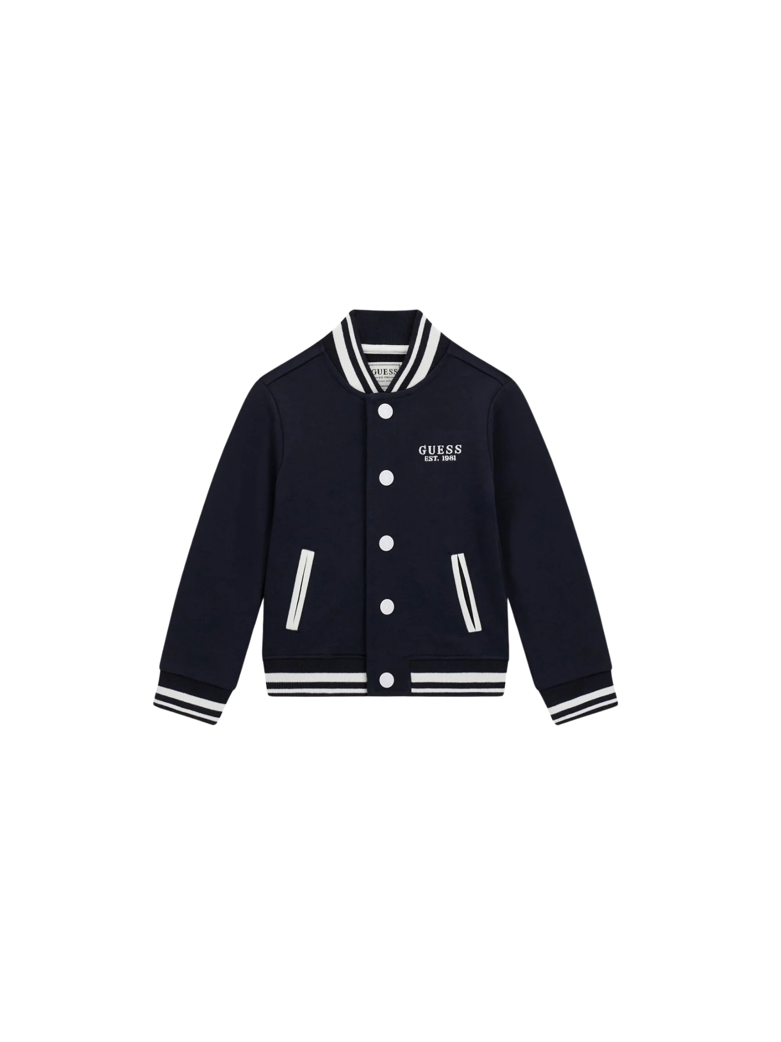 Felpa college Guess blu navy con righe bianche