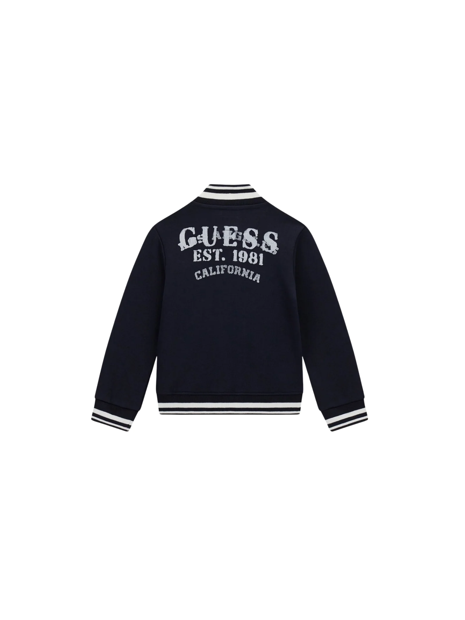 Felpa college Guess blu navy con righe bianche - Image 2