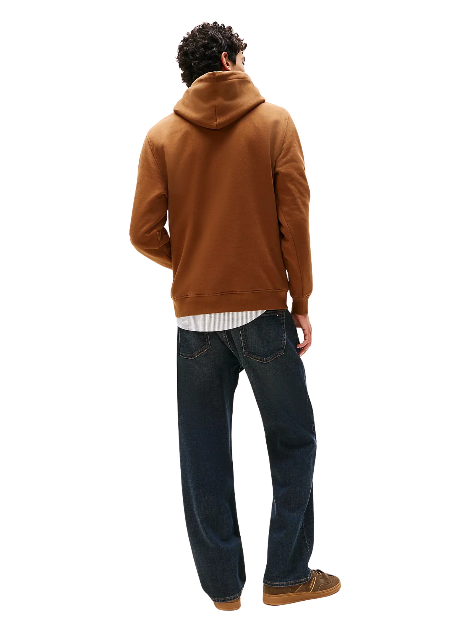 Felpa con cappuccio  Tommy Hilfiger marrone logo lineare ricamato - Image 5