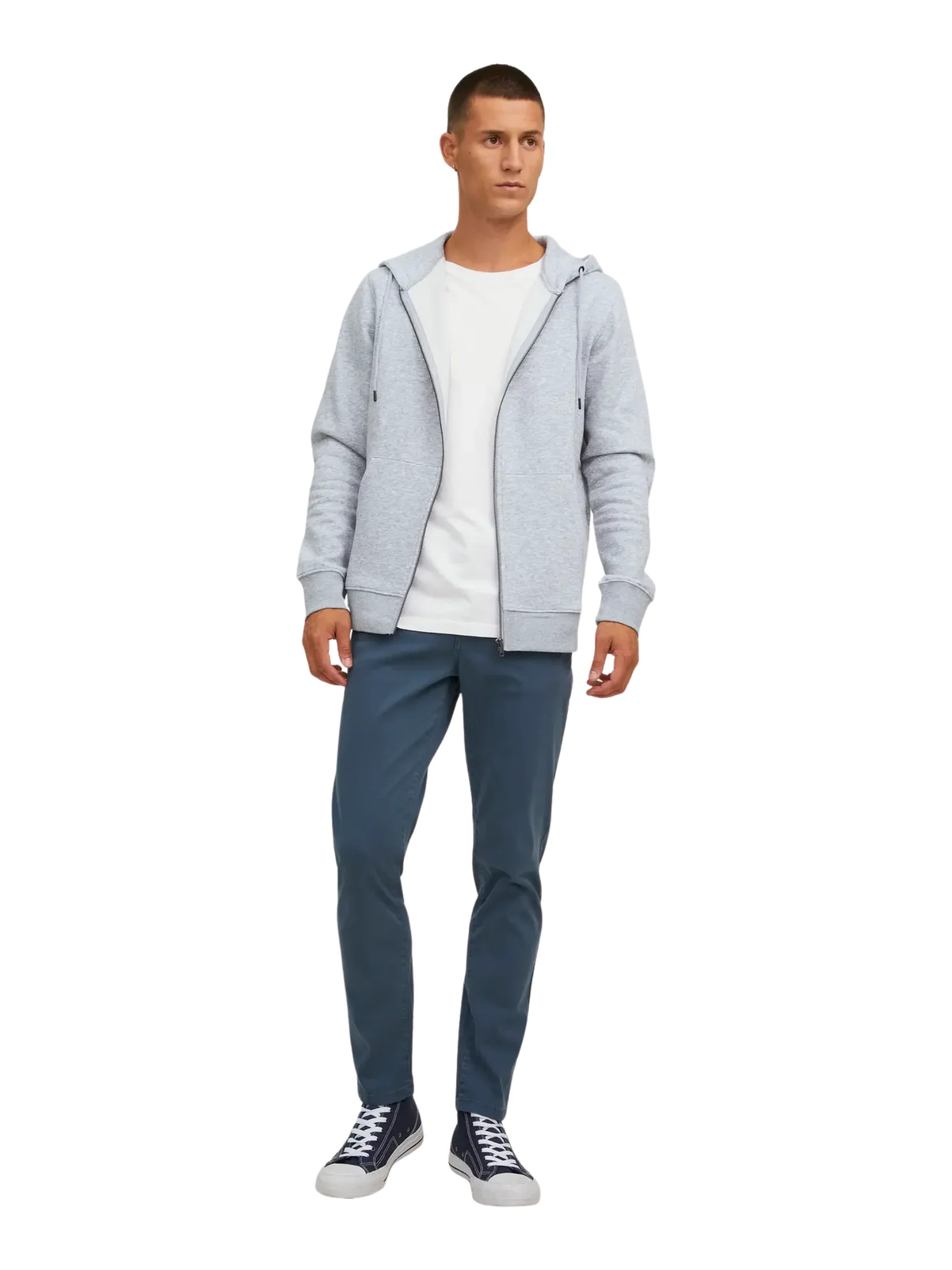 Felpa con zip e cappuccio Jack & Jones grigio chiaro melange - Image 2