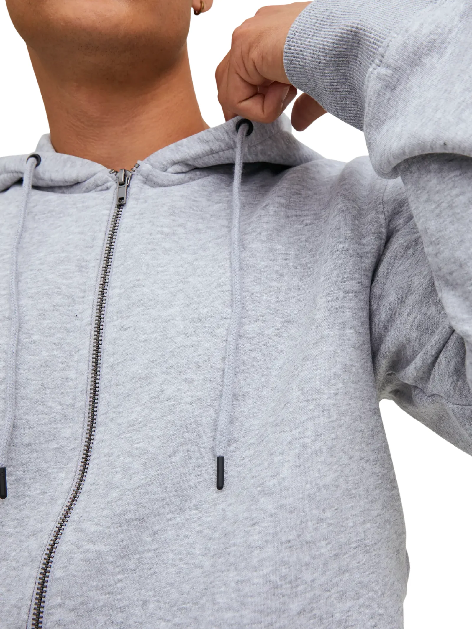 Felpa con zip e cappuccio Jack & Jones grigio chiaro melange - Image 5