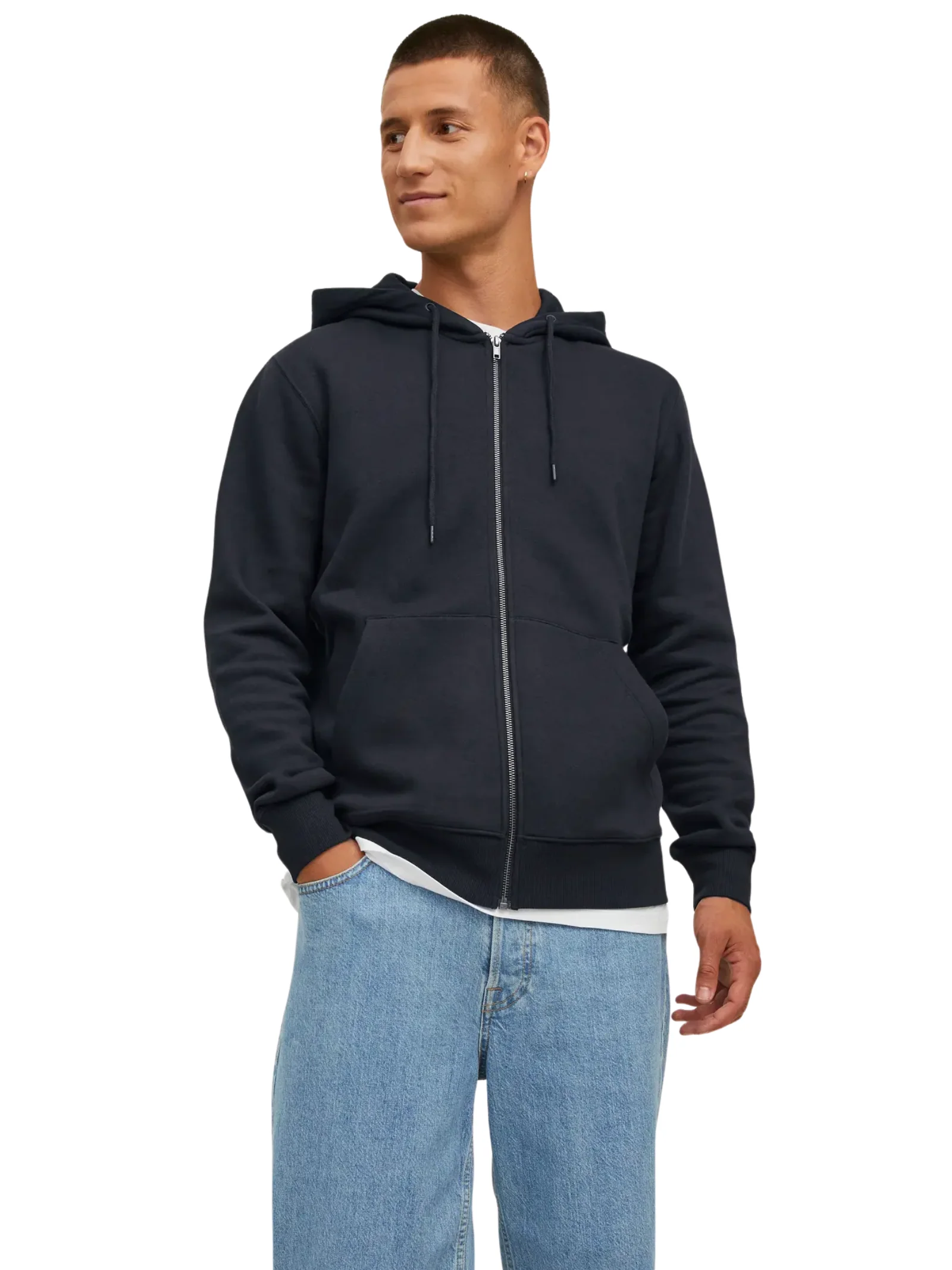Felpa con zip e cappuccio Jack & Jones nera
