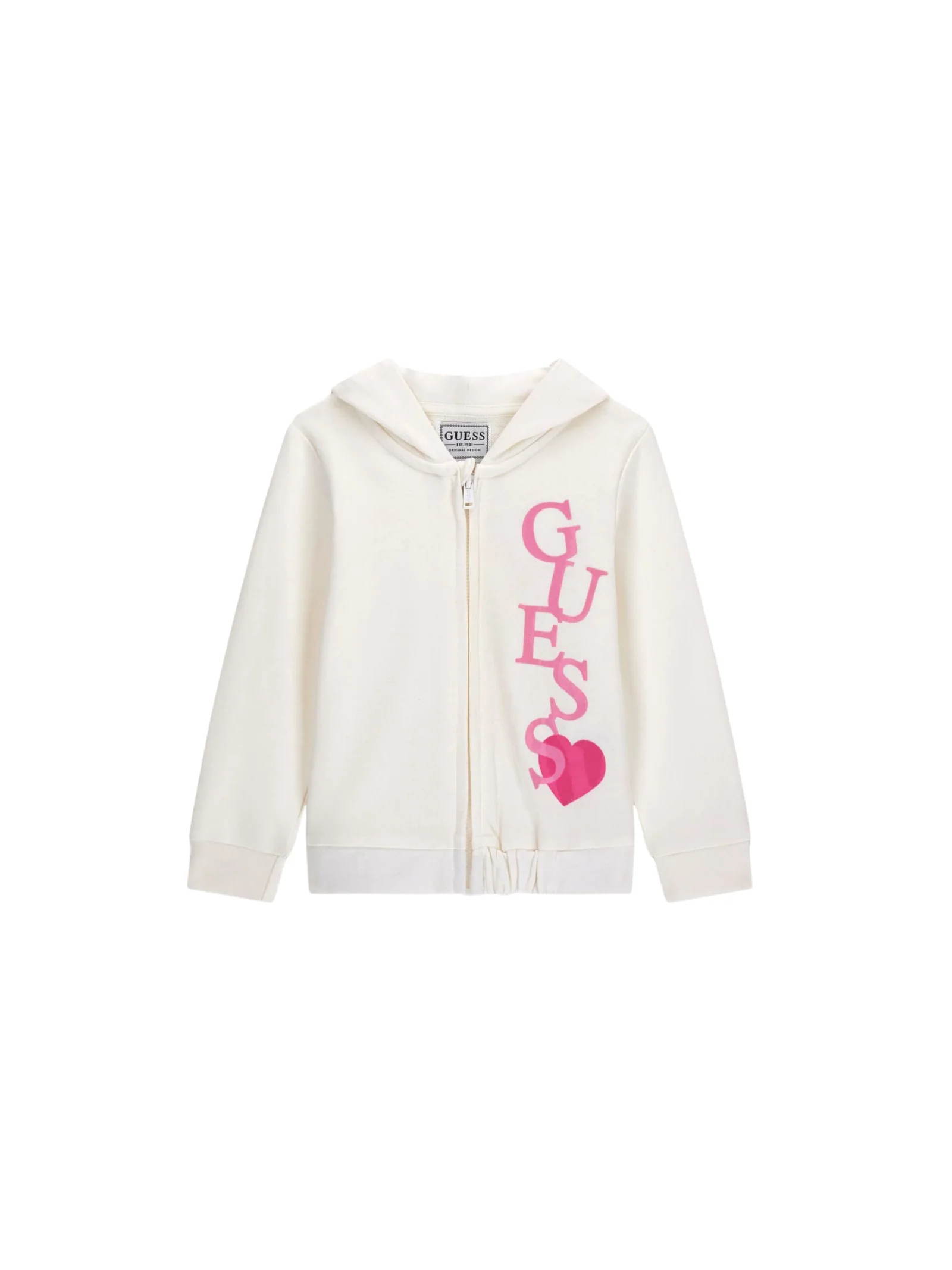 Felpa con zip Guess bianca con logo rosa