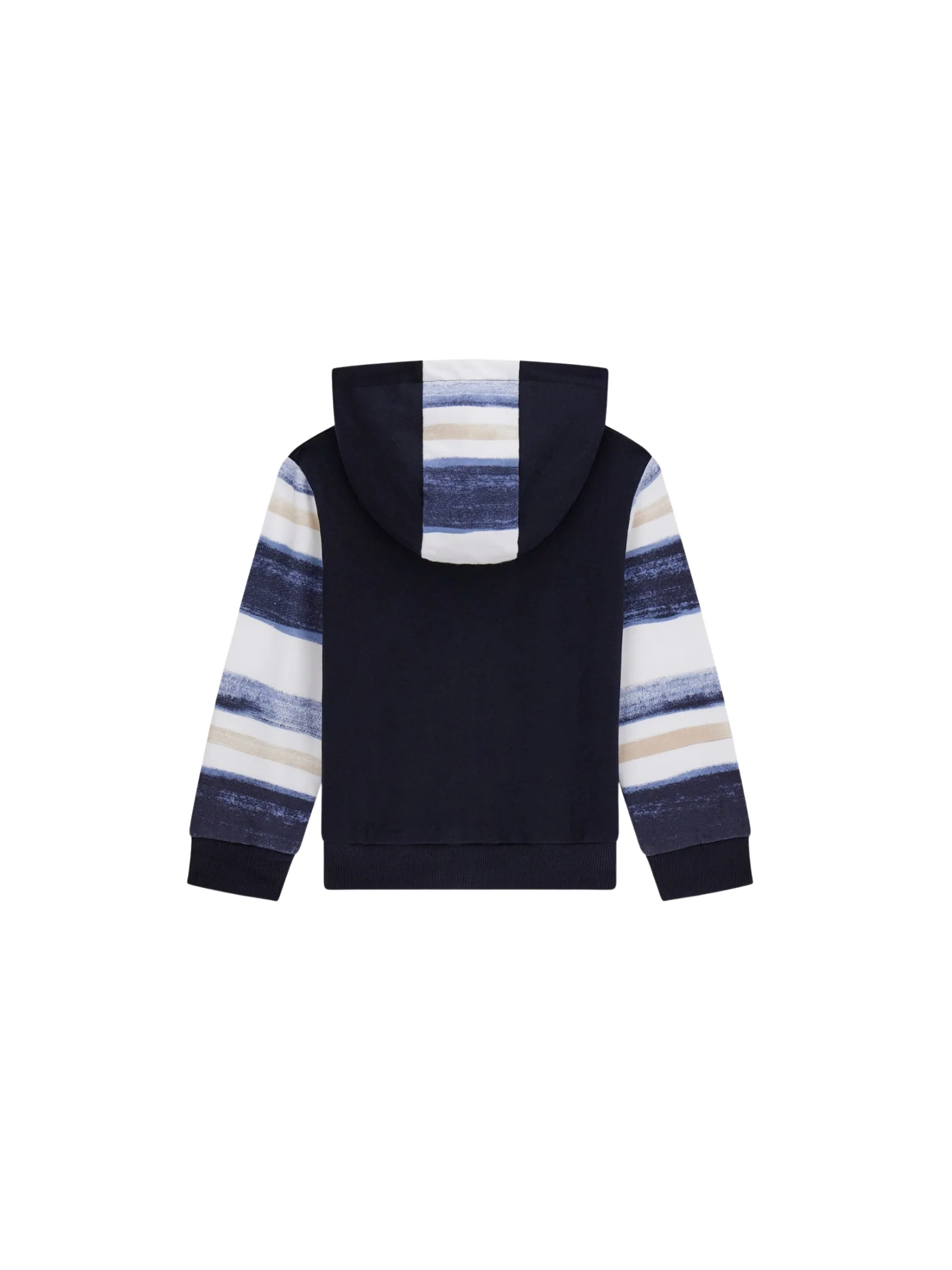 Felpa con zip Guess blu navy con maniche a righe in contrasto - Image 2