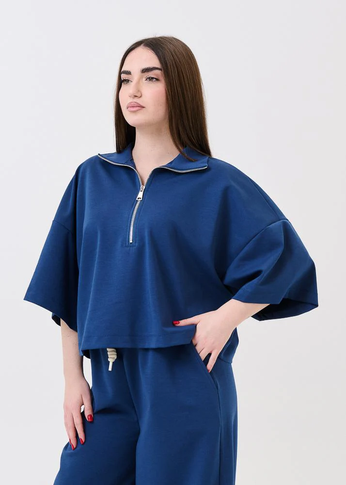 Felpa con zip Vicolo blu a mezze maniche oversize