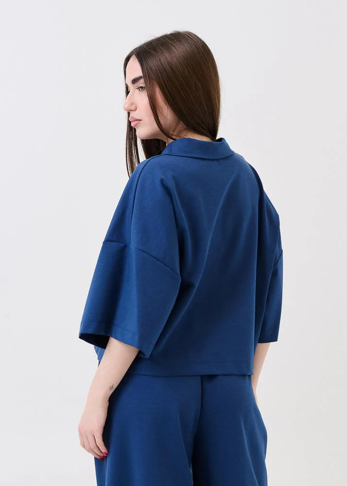 Felpa con zip Vicolo blu a mezze maniche oversize - Image 2
