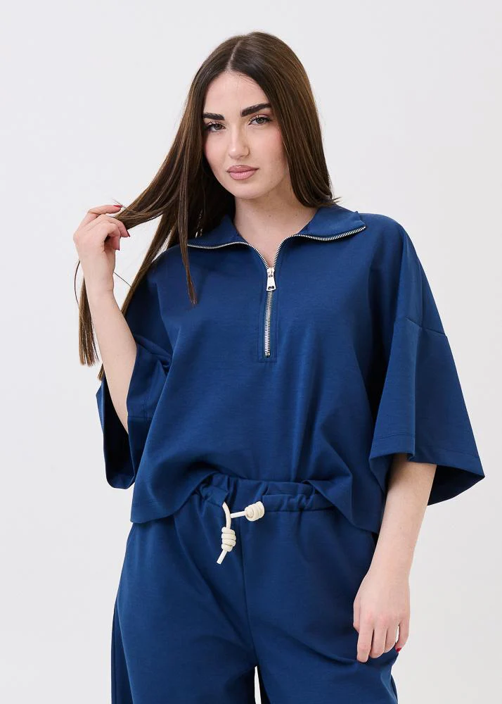 Felpa con zip Vicolo blu a mezze maniche oversize - Image 3