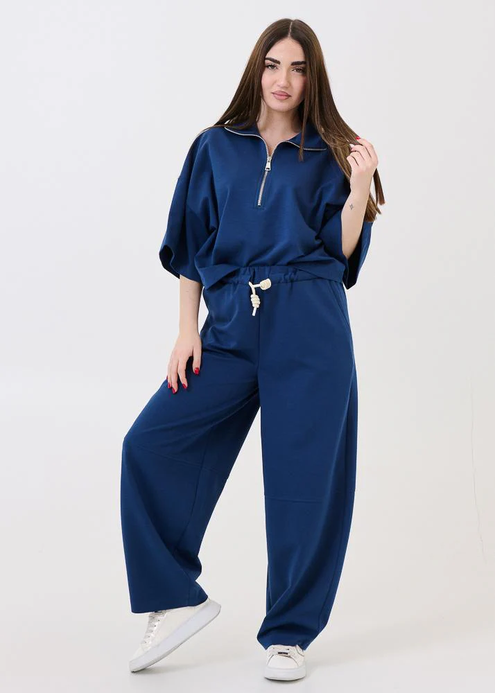 Felpa con zip Vicolo blu a mezze maniche oversize - Image 4