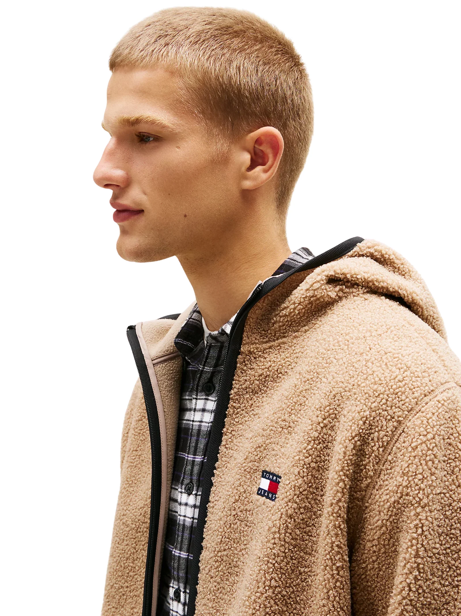 Felpa in sherpa Tommy Hilfiger beige con cappuccio e zip - Image 3