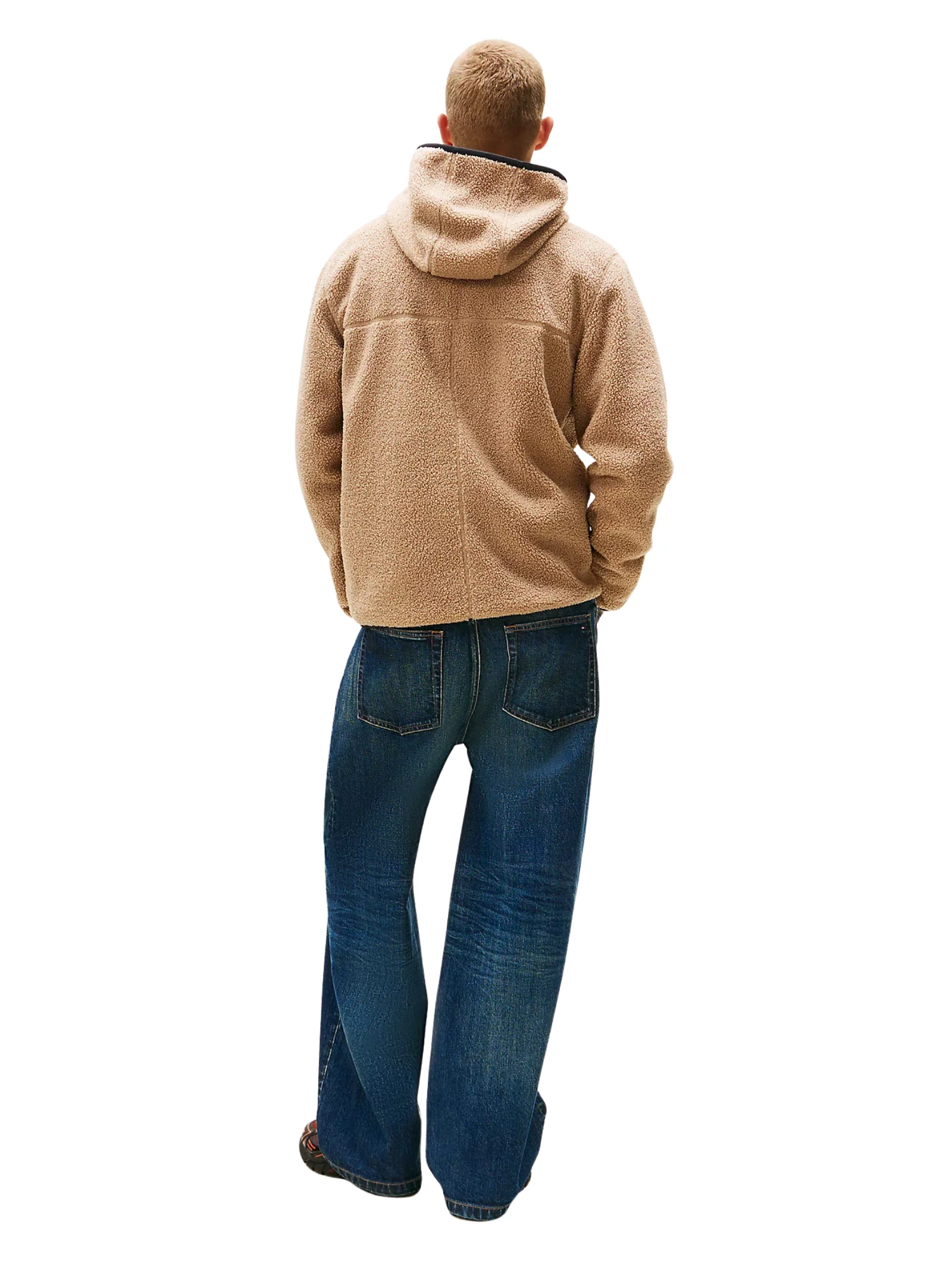 Felpa in sherpa Tommy Hilfiger beige con cappuccio e zip - Image 5