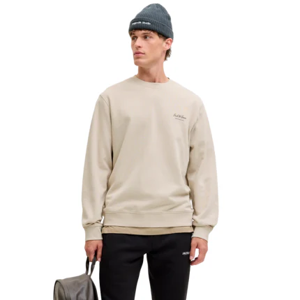 Felpa Jack & Jones beige con logo lettering sul petto - Image 2
