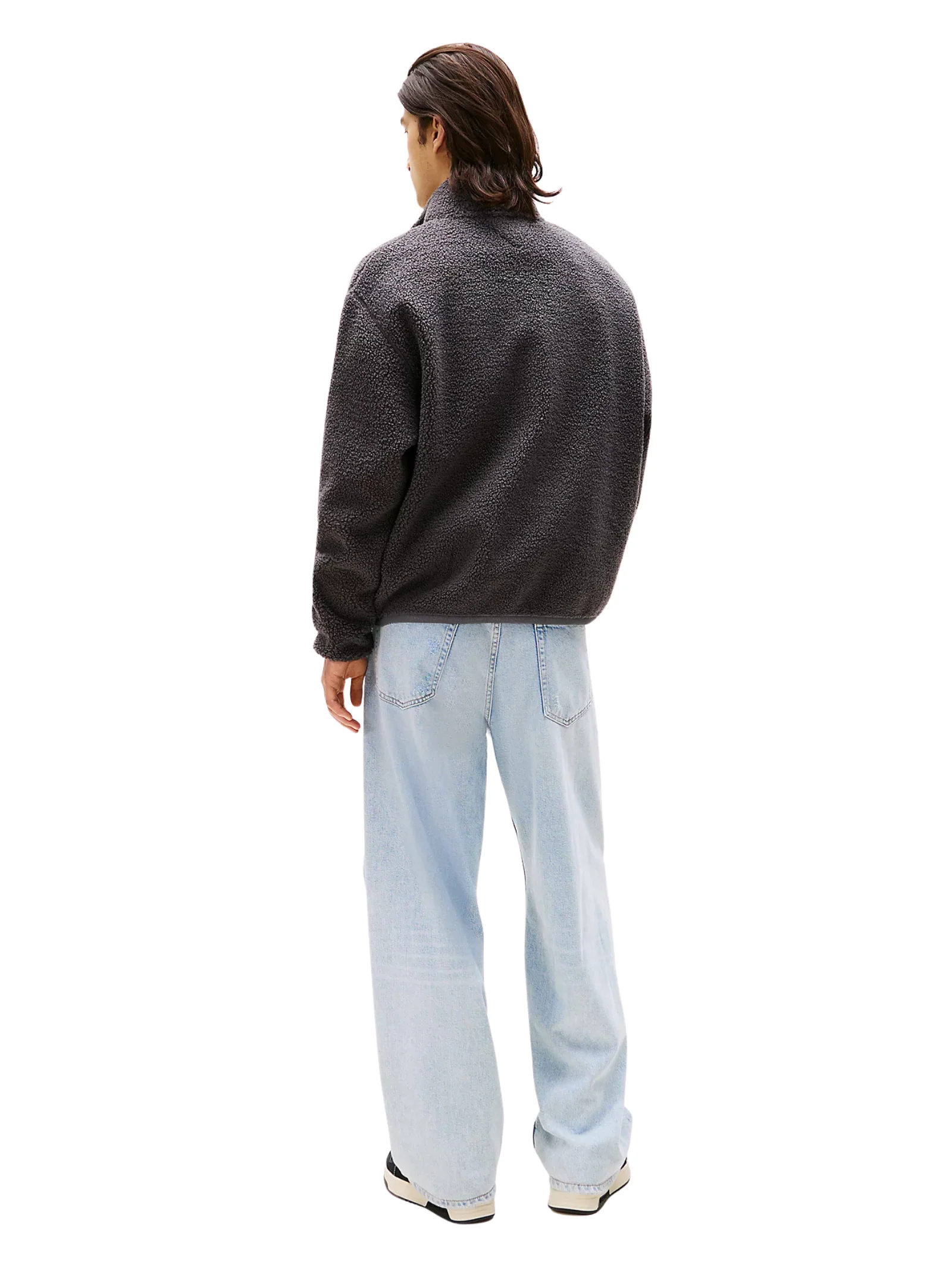 Felpa relaxed fit in sherpa Tommy Hilfiger nero con zip e logo - Image 5