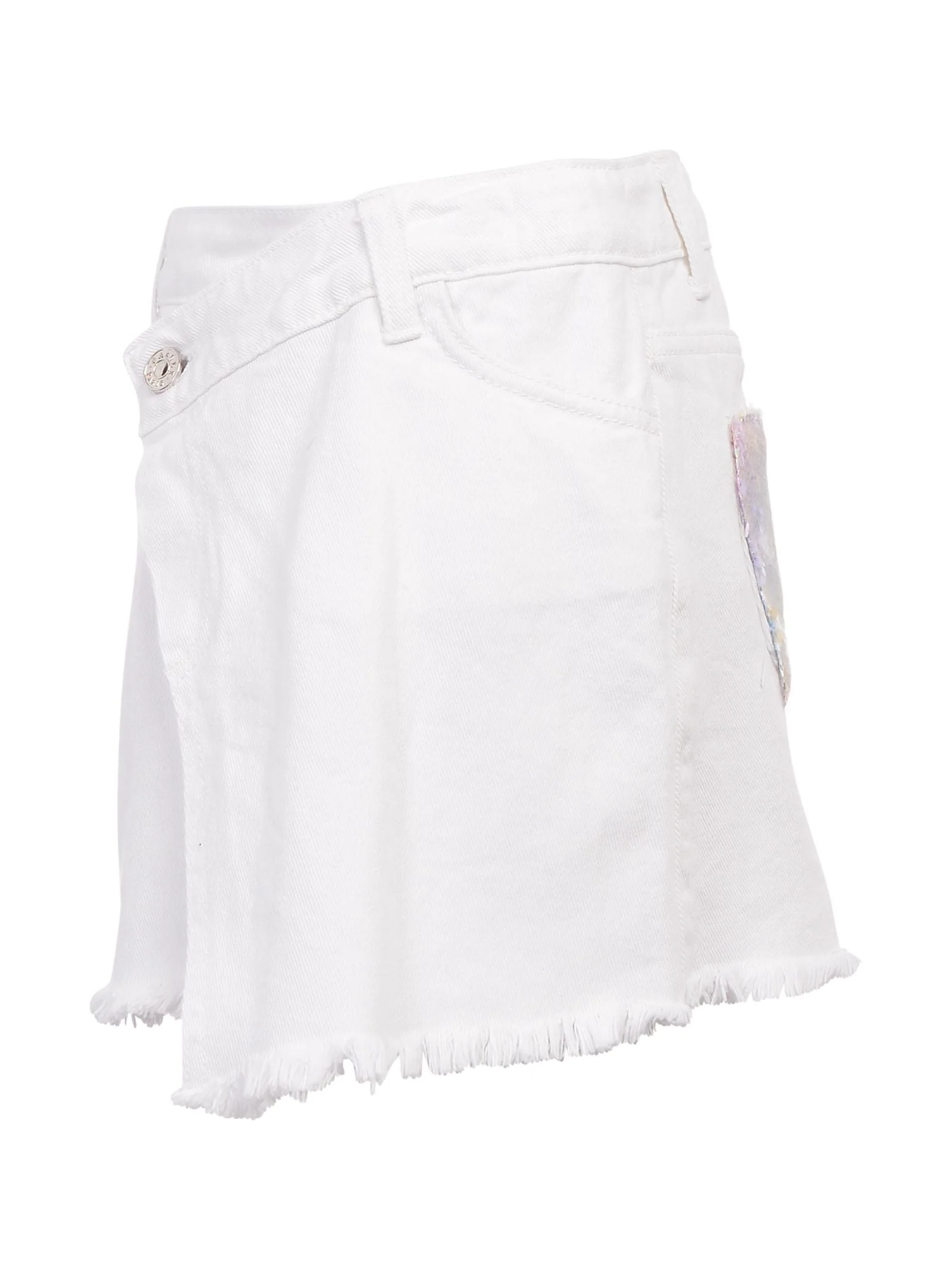 Gonna in denim bianca con paillettes multicolor - Image 2