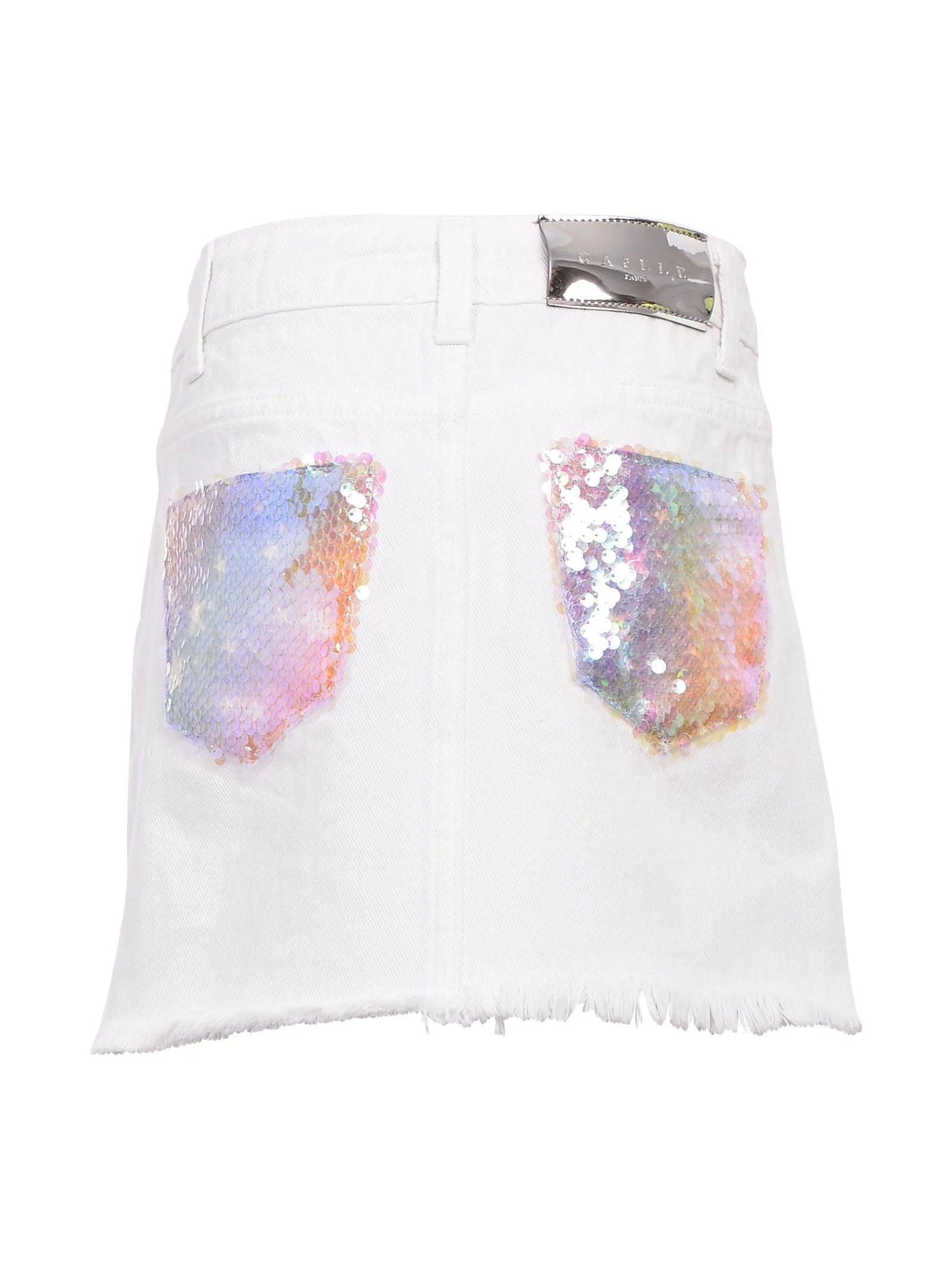 Gonna in denim bianca con paillettes multicolor - Image 3